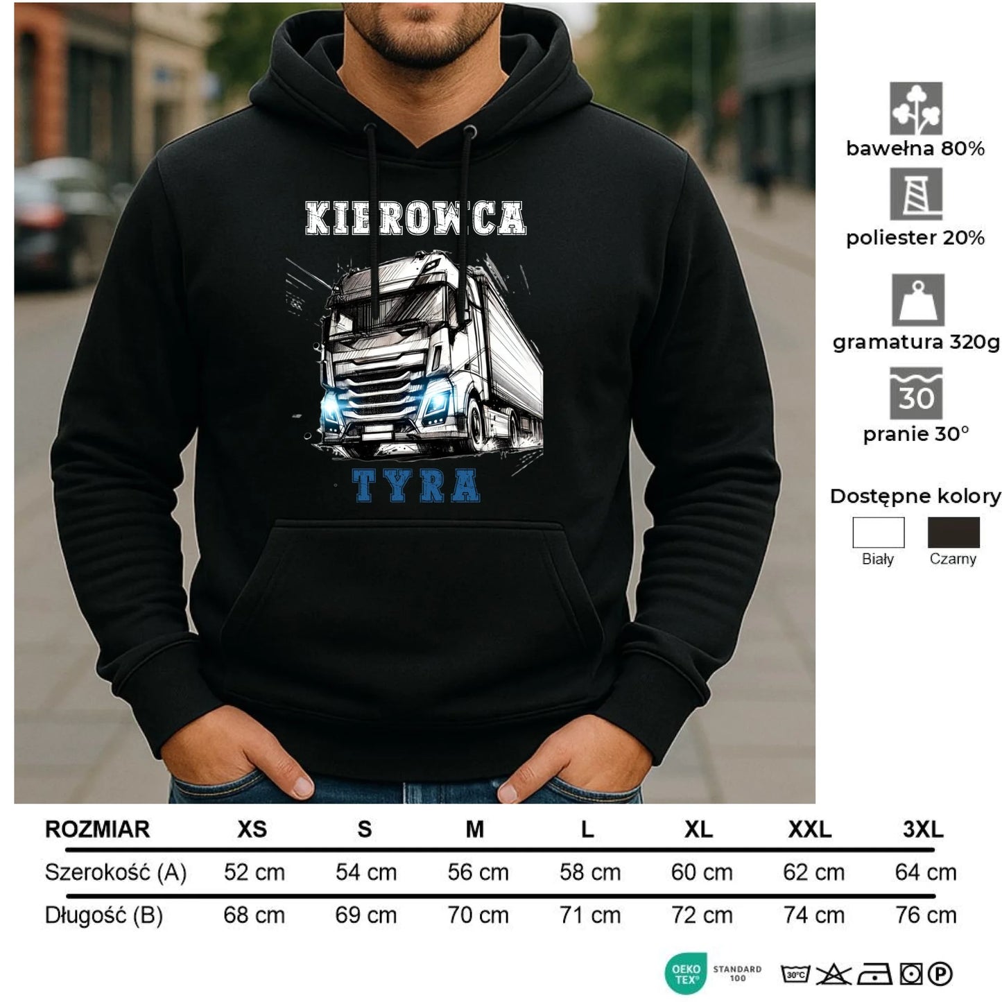 Bluza męska z kapturem dla kierowcy ciężarówki - Kierowca tyra ZKT07 - StoryCups.pl