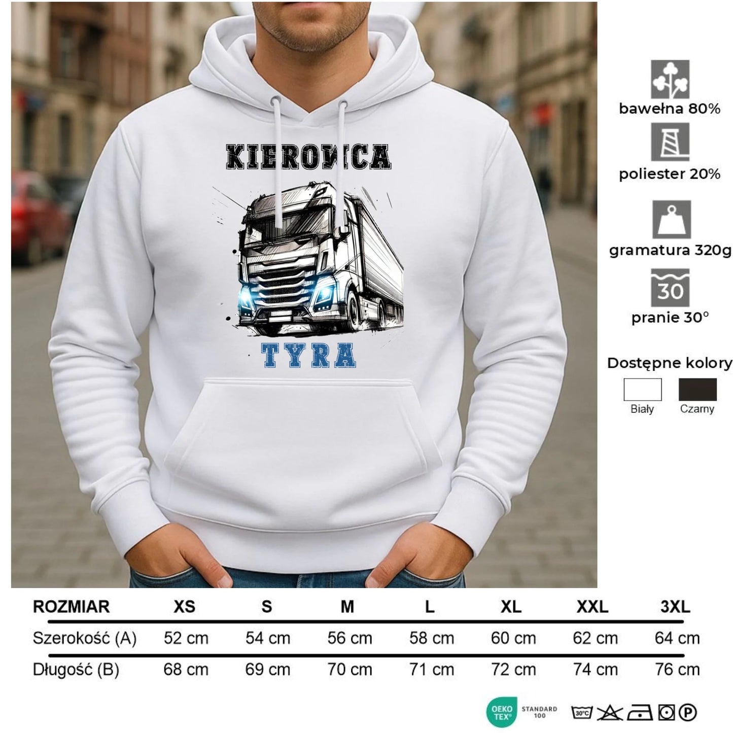 Bluza męska z kapturem dla kierowcy ciężarówki - Kierowca tyra ZKT07 - StoryCups.pl