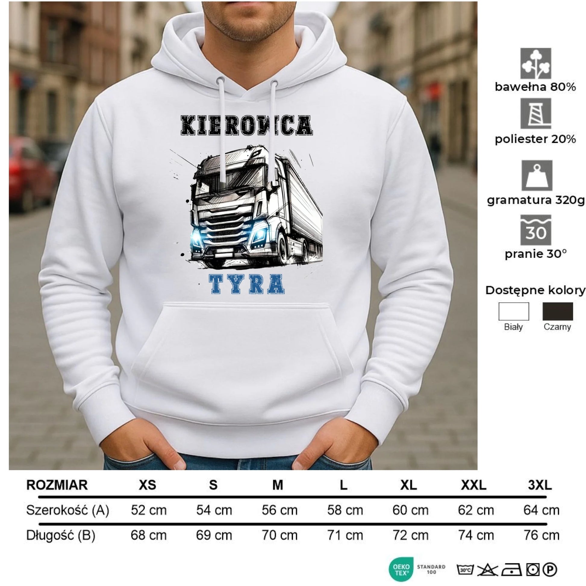 Bluza męska z kapturem dla kierowcy ciężarówki - Kierowca tyra ZKT07 - StoryCups.pl