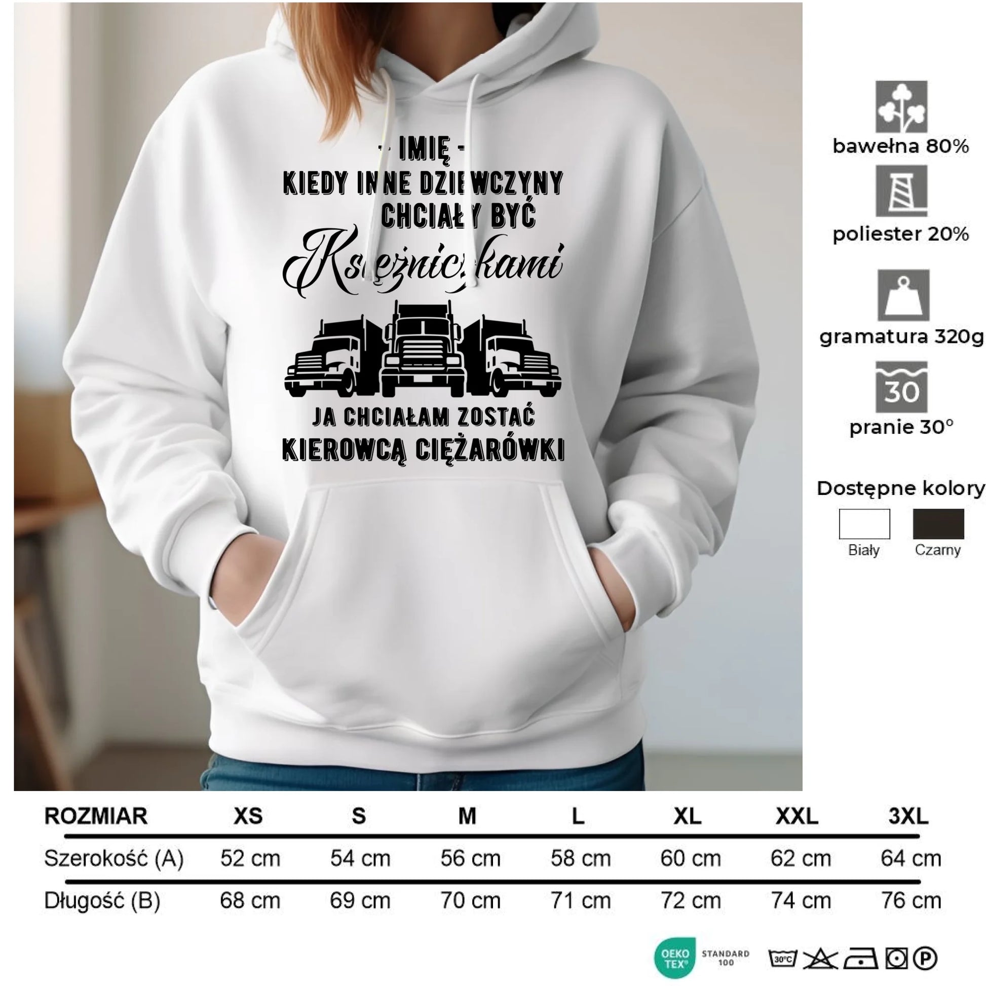 Bluza damska z kapturem dla kierowcy ciężarówki - Nie chciałam być księżniczką - personalizowana ZKT08 - StoryCups.pl