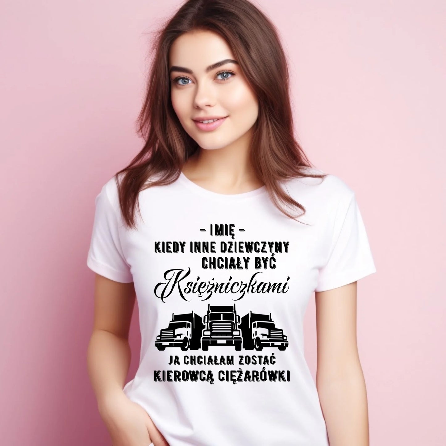 Koszulka damska dla kierowcy ciężarówki - Nie chciałam być księżniczką - personalizowana ZKT08 - StoryCups.pl