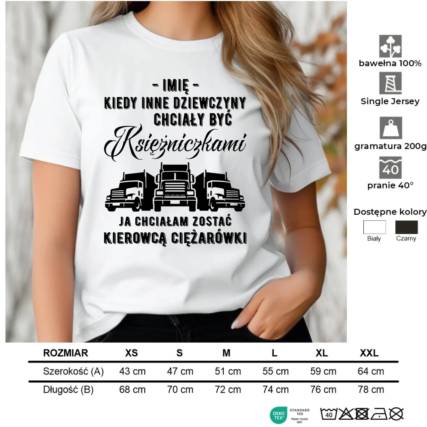 Koszulka damska dla kierowcy ciężarówki - Nie chciałam być księżniczką - personalizowana ZKT08 - StoryCups.pl