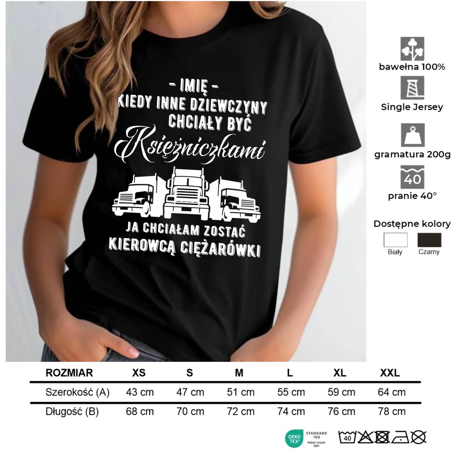 Koszulka damska dla kierowcy ciężarówki - Nie chciałam być księżniczką - personalizowana ZKT08 - StoryCups.pl