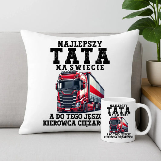 Zestaw poduszka i kubek - Najlepszy tata, a do tego kierowca ciężarówki ZKT09 - StoryCups.pl