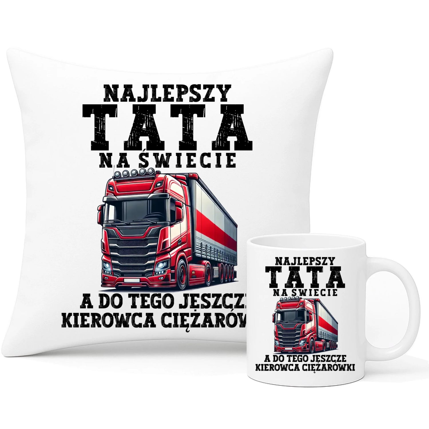 Zestaw poduszka i kubek - Najlepszy tata, a do tego kierowca ciężarówki ZKT09 - StoryCups.pl