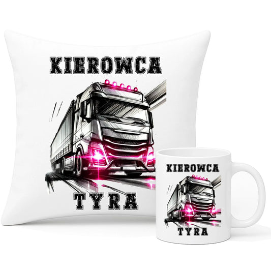 Zestaw poduszka i kubek dla kobiety kierowcy ciężarówki - Kierowca tyra ZKT15 - StoryCups.pl