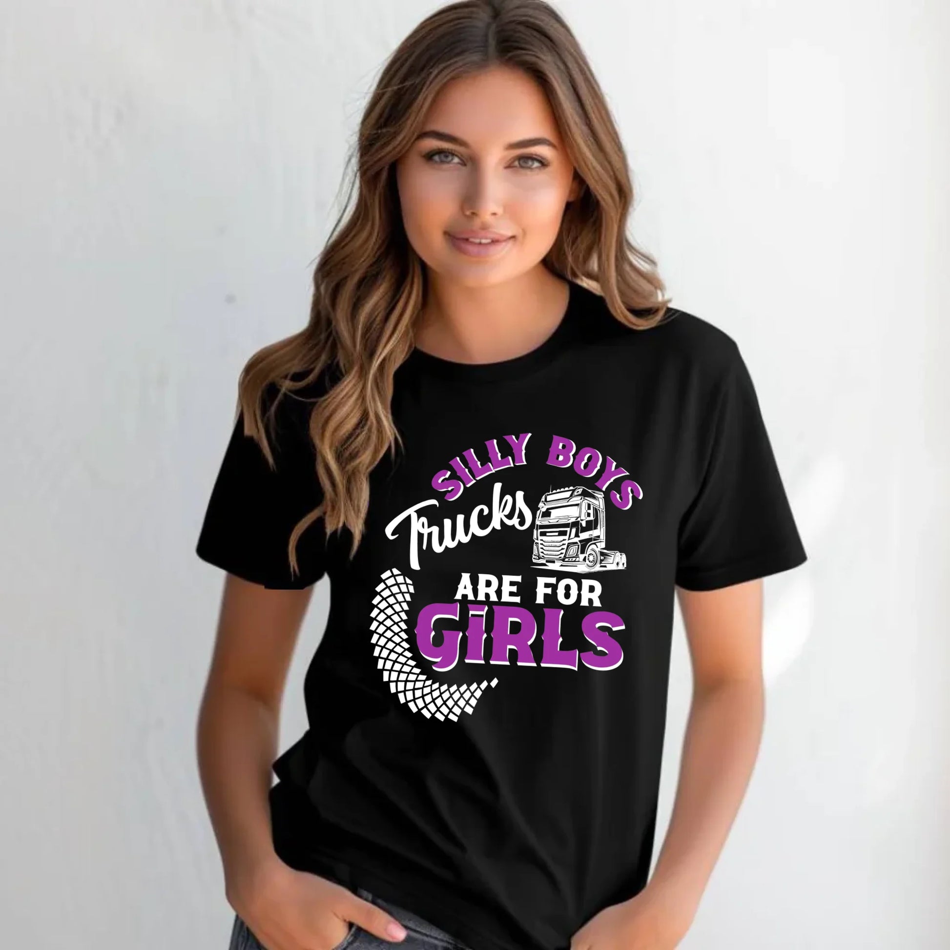 Koszulka damska - kierowca ciężarówki - Silly boys trucks are for girls ZKT11 - StoryCups.pl