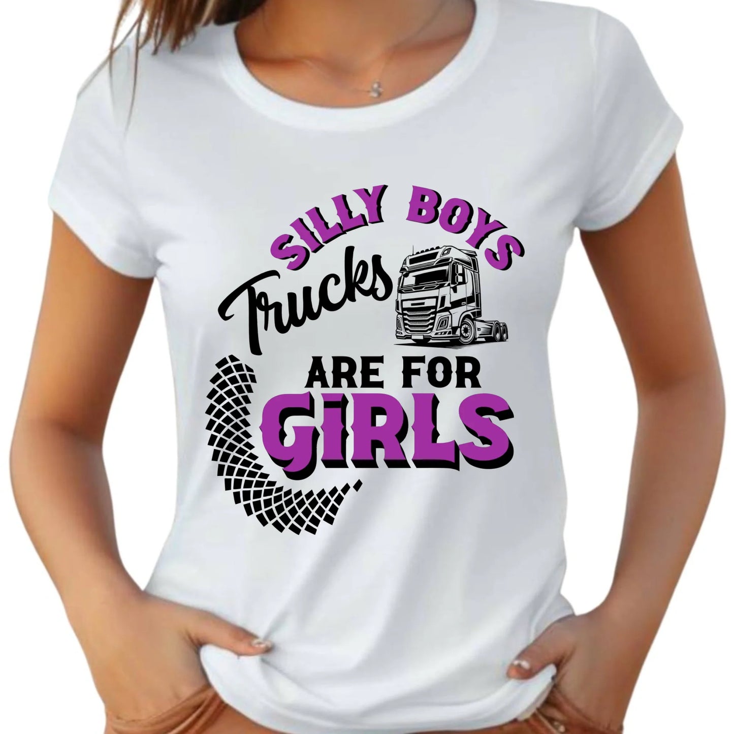 Koszulka damska - kierowca ciężarówki - Silly boys trucks are for girls ZKT11 - StoryCups.pl
