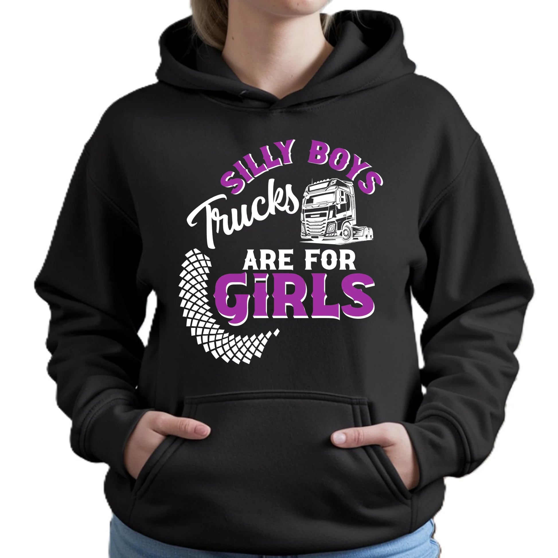 Bluza damska z kapturem - kierowca ciężarówki - Silly boys trucks are for girls ZKT11 - StoryCups.pl