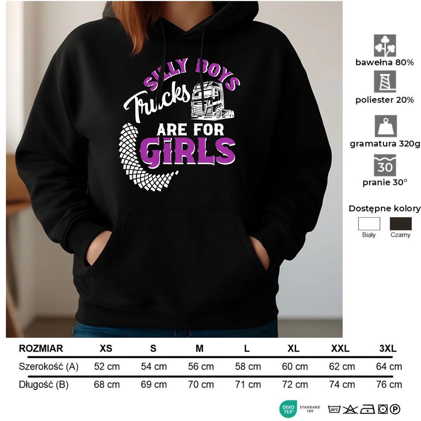 Bluza damska z kapturem - kierowca ciężarówki - Silly boys trucks are for girls ZKT11 - StoryCups.pl