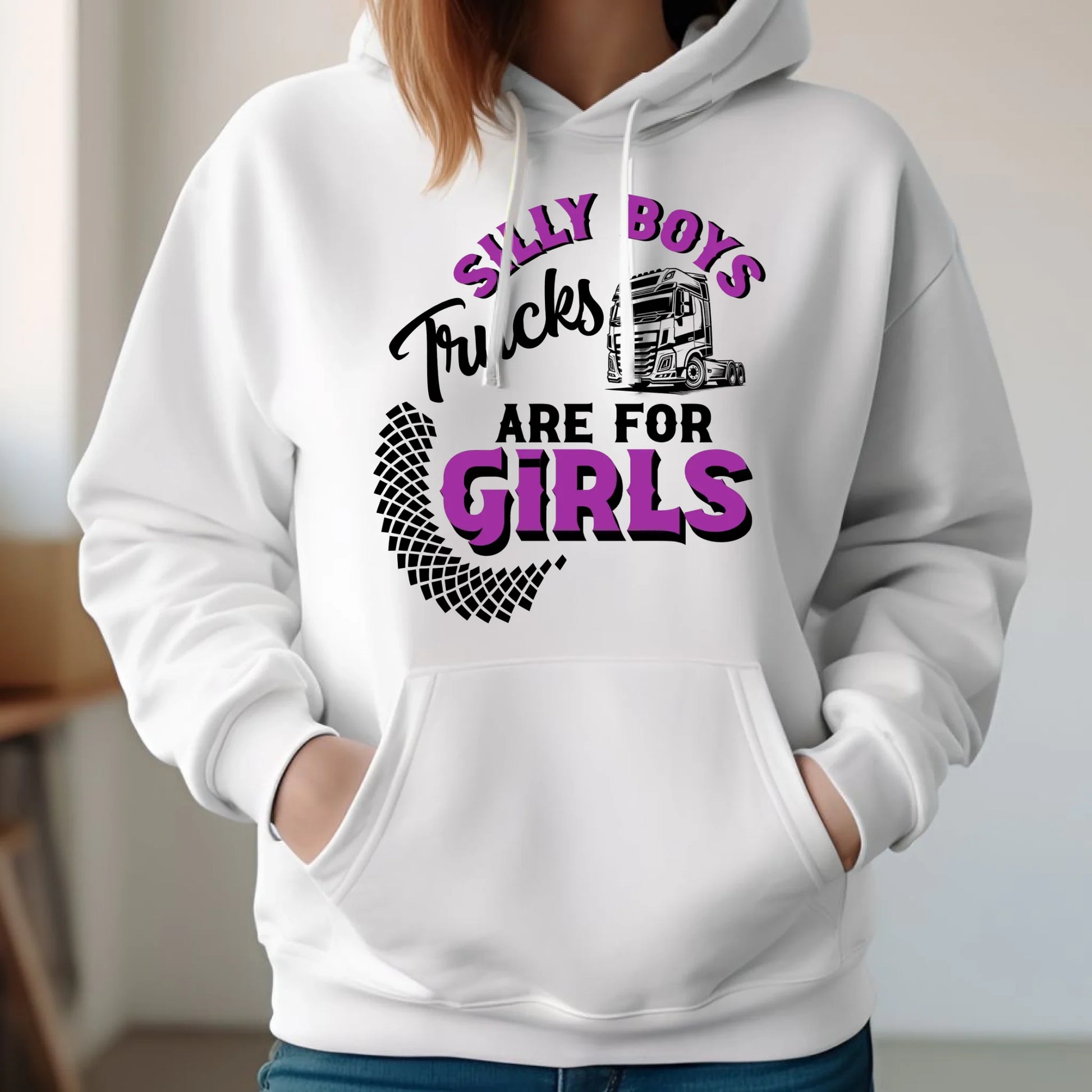 Bluza damska z kapturem - kierowca ciężarówki - Silly boys trucks are for girls ZKT11 - StoryCups.pl