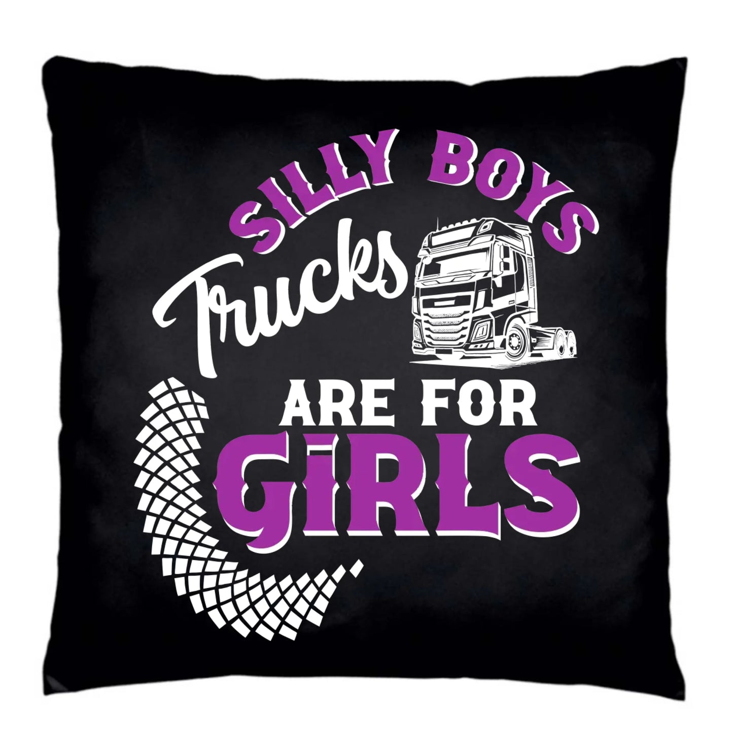 Poduszka dekoracyjna - kierowca ciężarówki - Silly boys trucks are for girls ZKT11 - StoryCups.pl