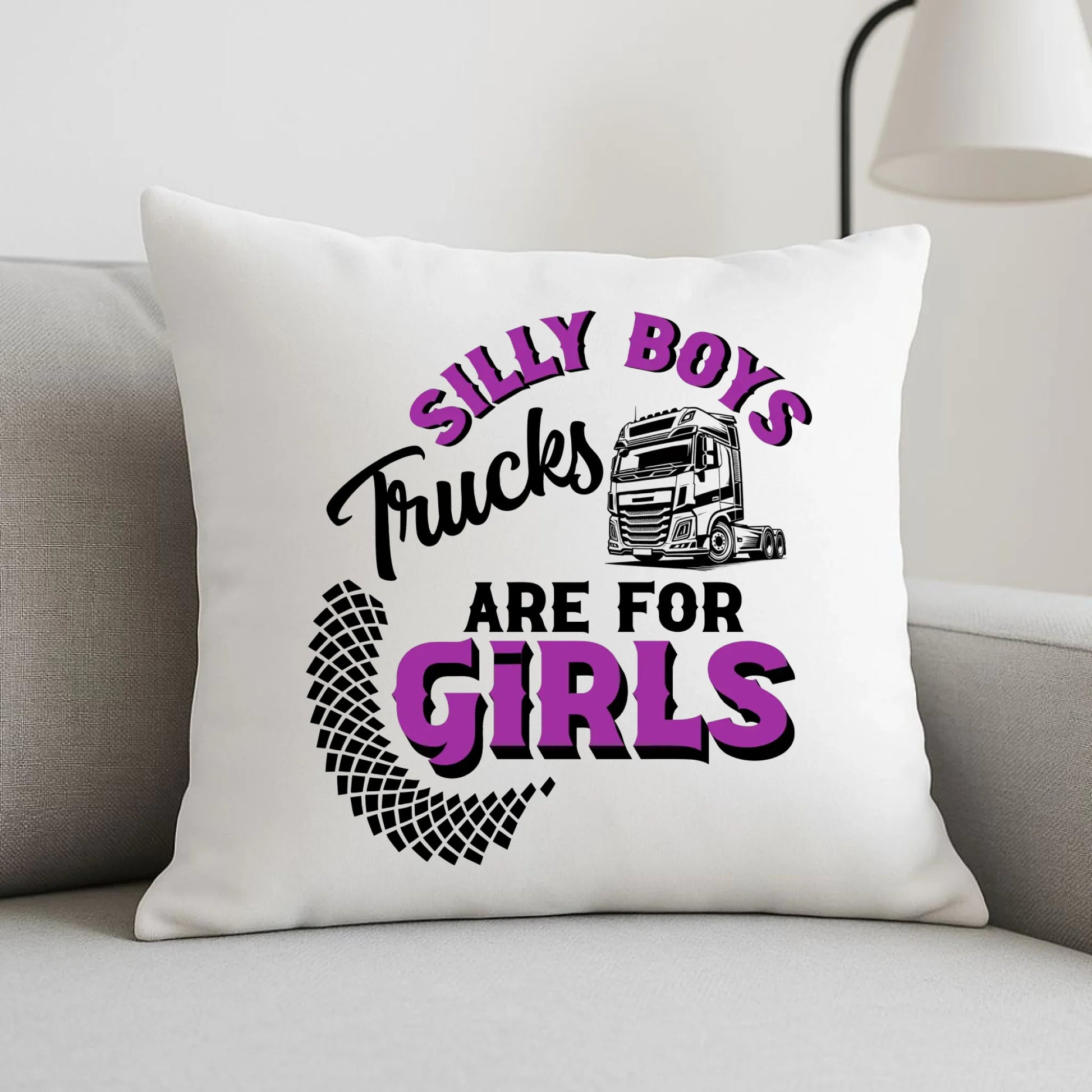 Poduszka - kierowca ciężarówki - Silly boys trucks are for girls ZKT11 - StoryCups.pl