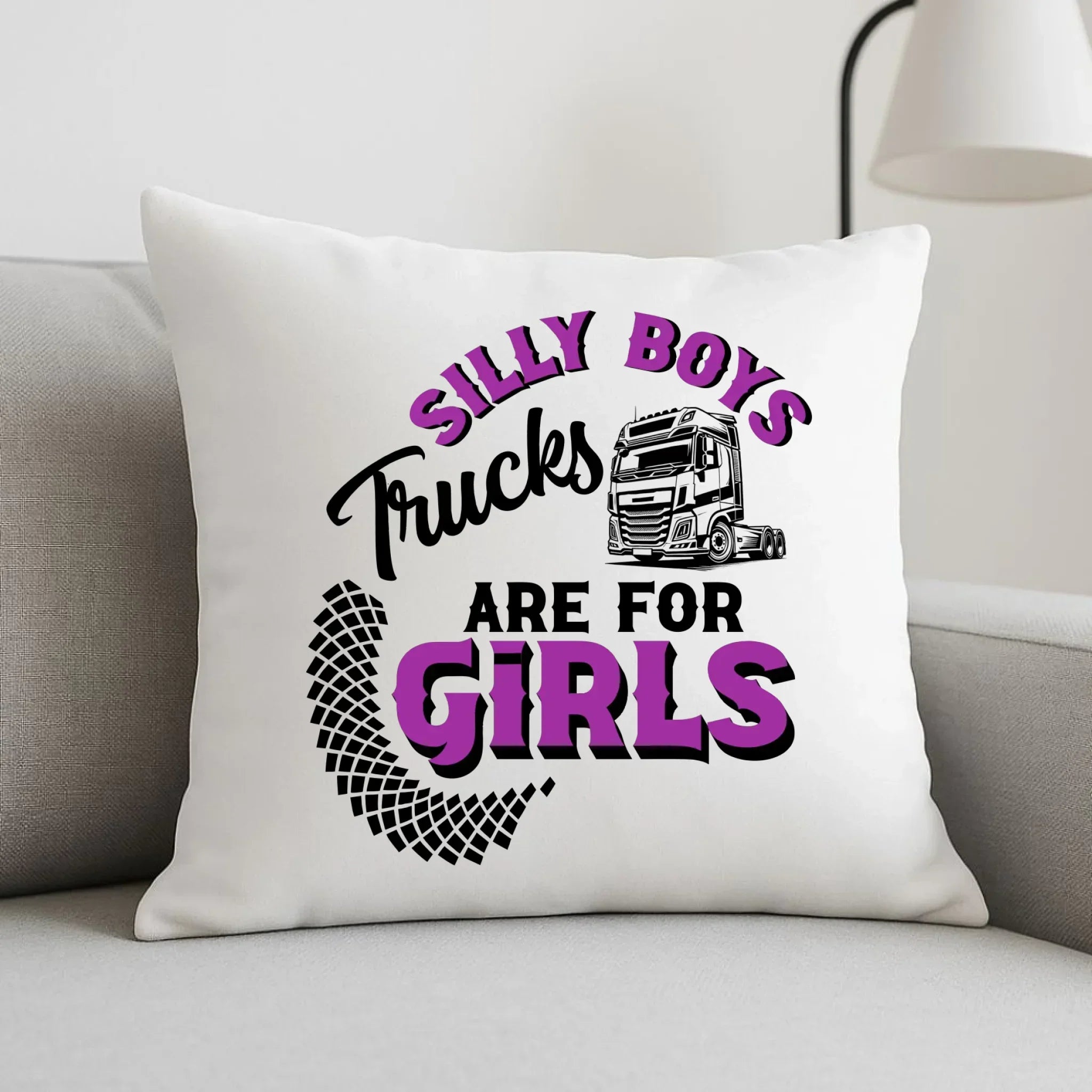 Poduszka - kierowca ciężarówki - Silly boys trucks are for girls ZKT11 - StoryCups.pl