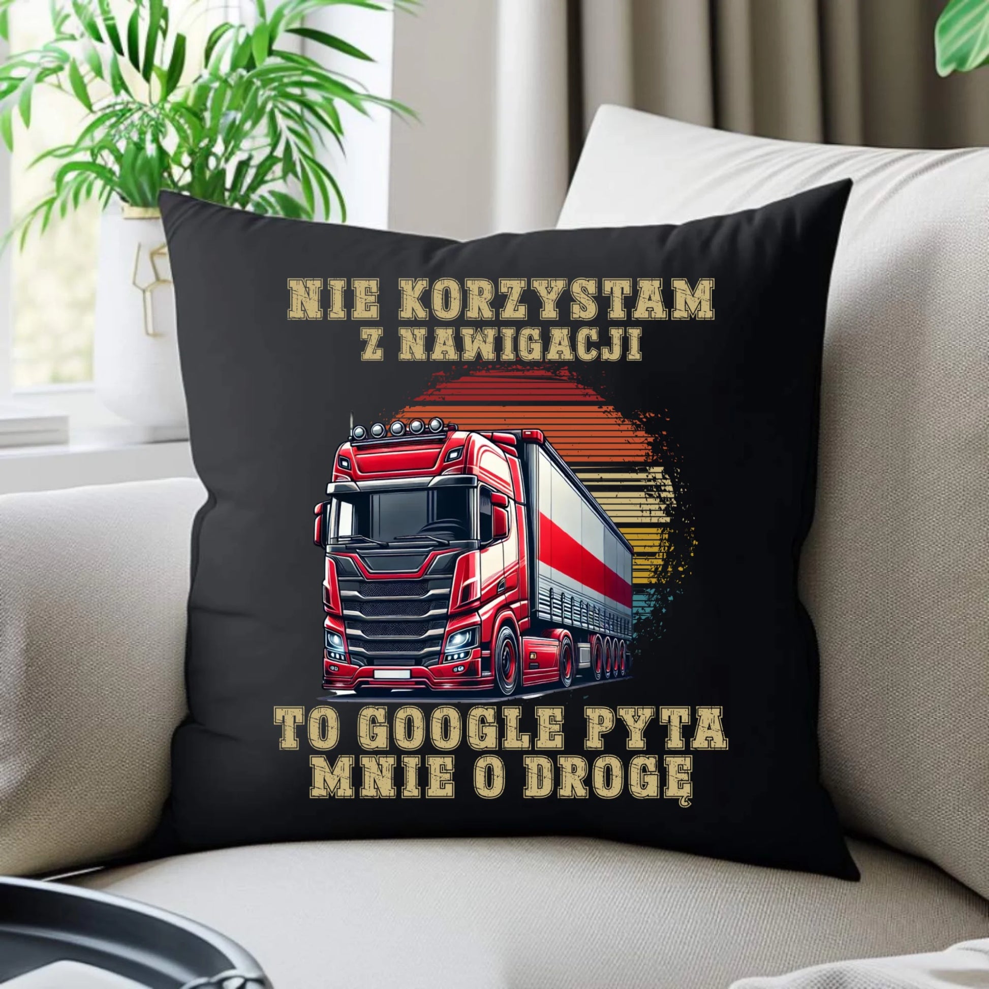 Poduszka dekoracyjna - kierowca ciężarówki - Google pyta mnie o drogę ZKT10 - StoryCups.pl