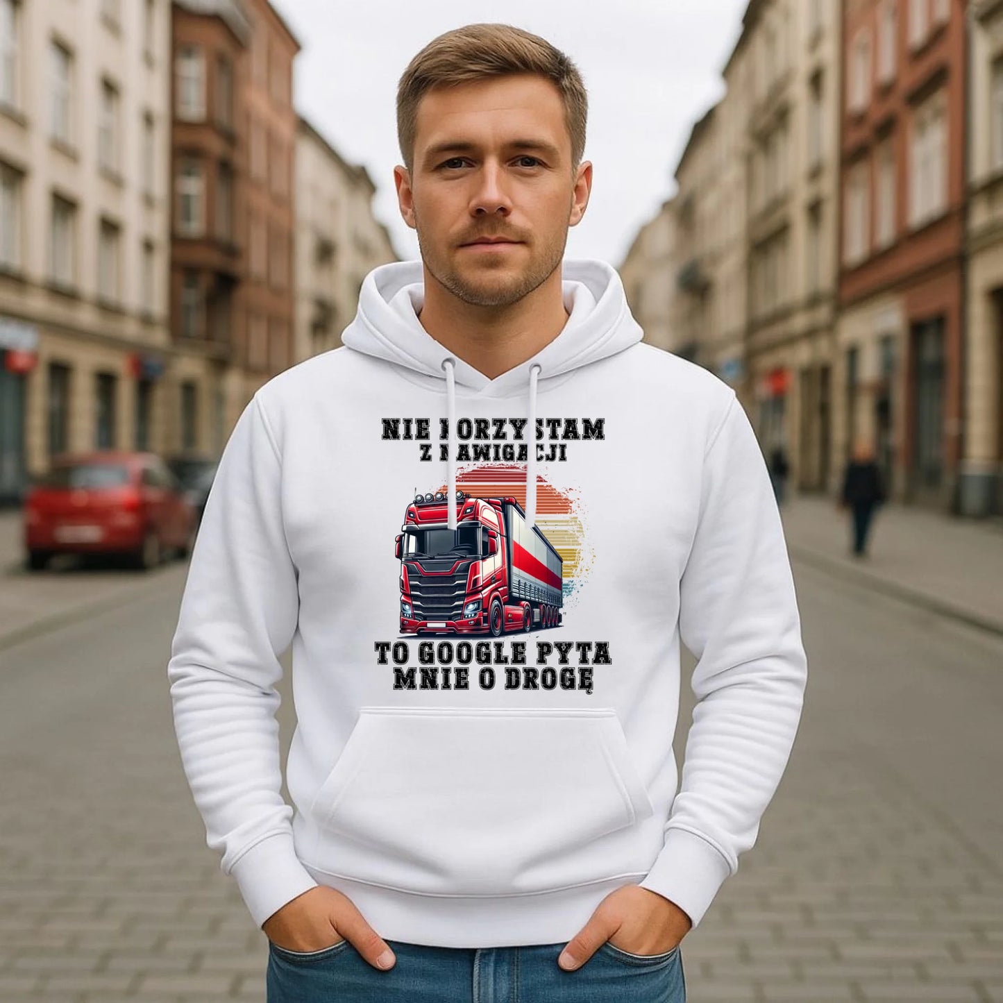 Bluza męska z kapturem - kierowca ciężarówki - Google pyta mnie o drogę ZKT10 - StoryCups.pl