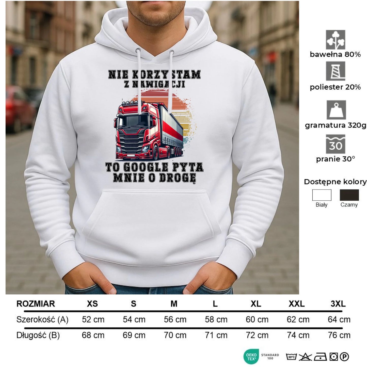 Bluza męska z kapturem - kierowca ciężarówki - Google pyta mnie o drogę ZKT10 - StoryCups.pl