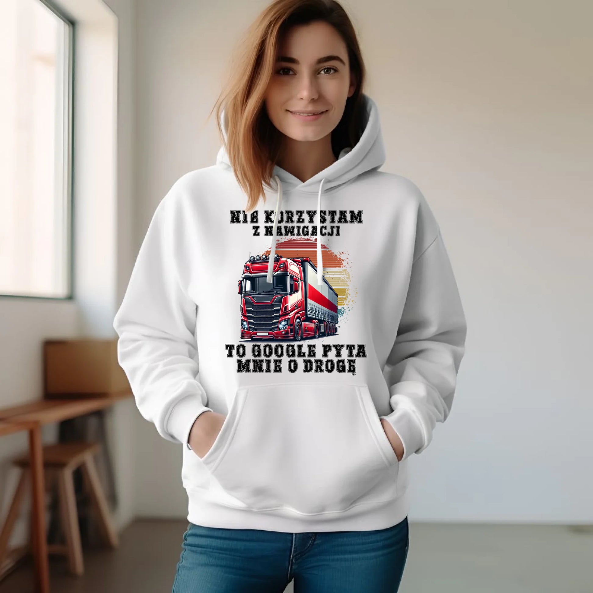 Bluza damska z kapturem - kierowca ciężarówki - Google pyta mnie o drogę ZKT10 - StoryCups.pl
