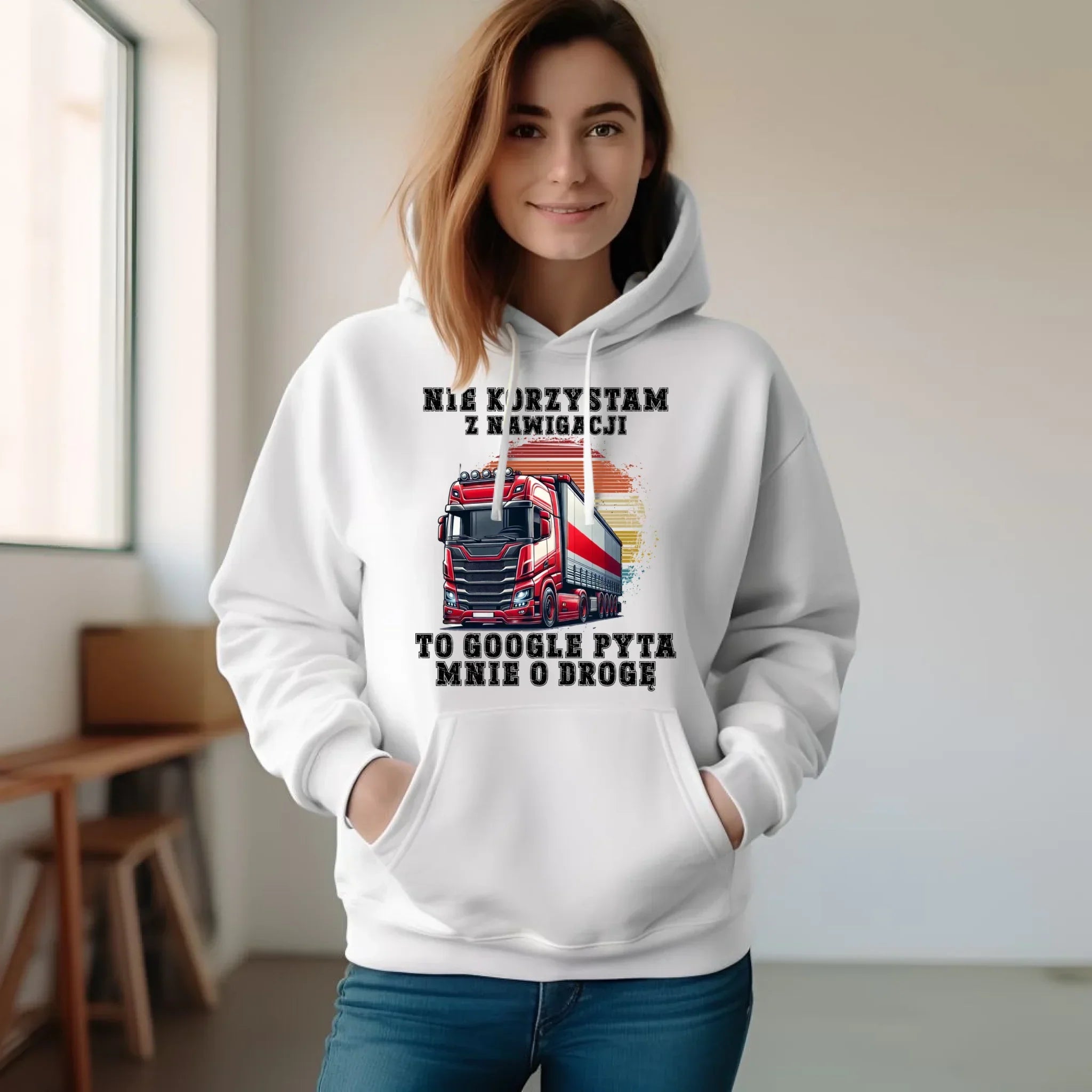 Bluza damska z kapturem - kierowca ciężarówki - Google pyta mnie o drogę ZKT10 - StoryCups.pl