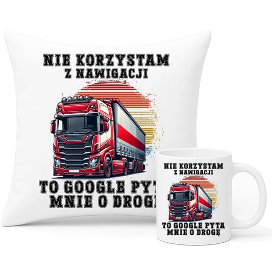 Zestaw poduszka i kubek - kierowca ciężarówki - Google pyta mnie o drogę ZKT10 - StoryCups.pl
