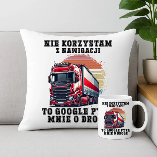 Zestaw poduszka i kubek - kierowca ciężarówki - Google pyta mnie o drogę ZKT10 - StoryCups.pl
