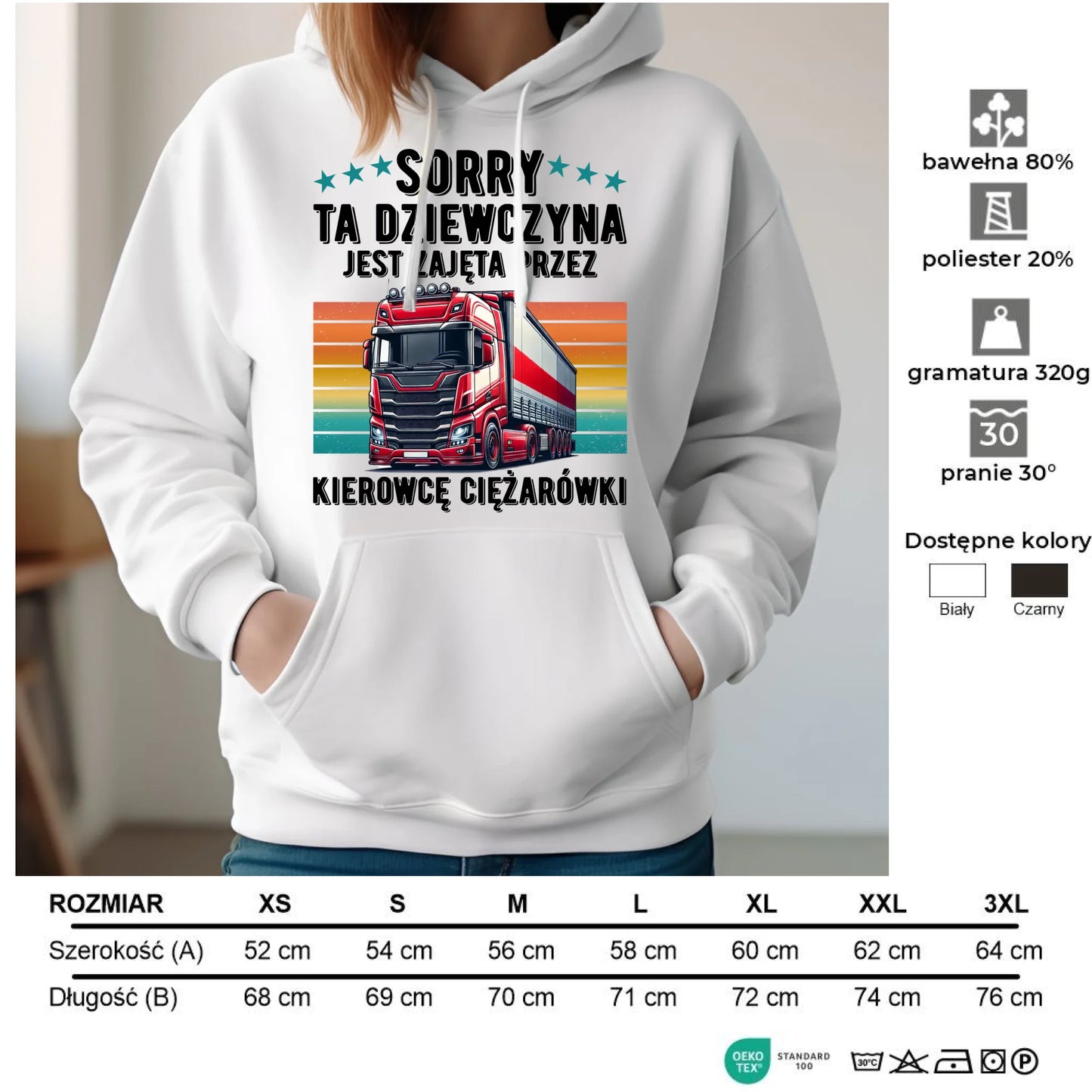 Bluza damska z kapturem - Ta dziewczyna jest zajęta przez kierowcę ciężarówki ZKT12 - StoryCups.pl