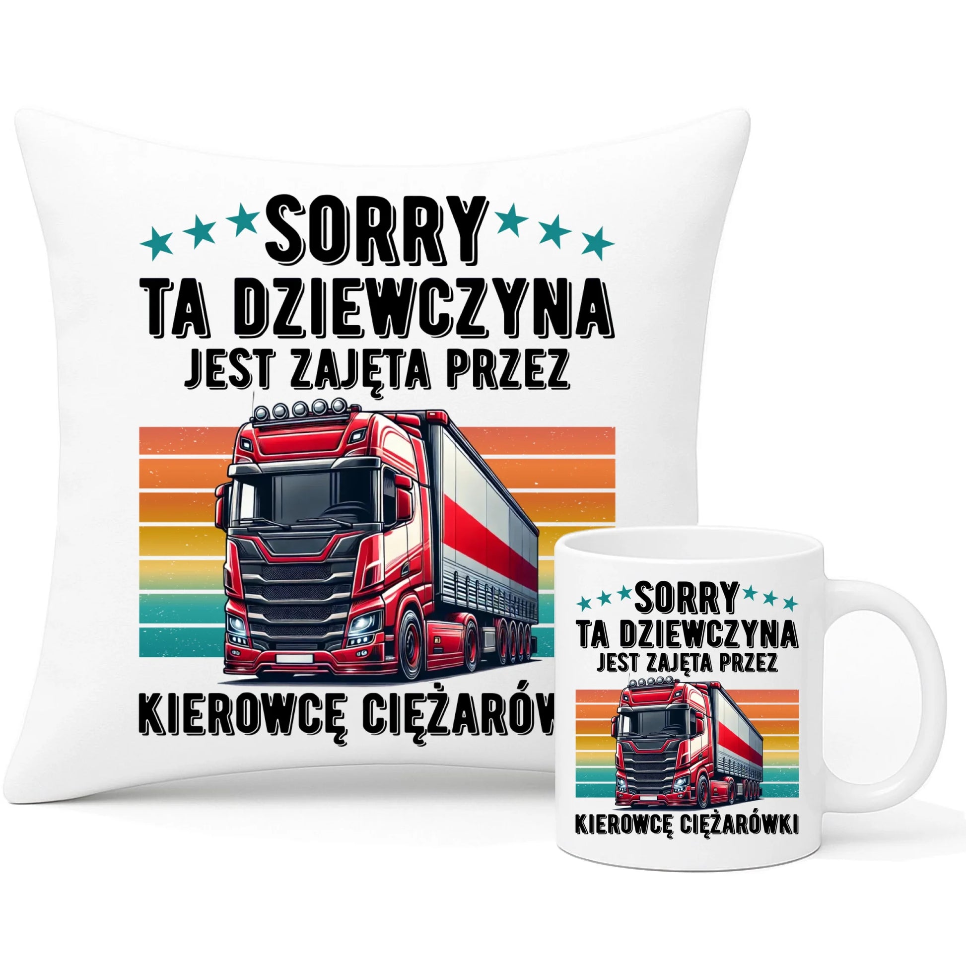 Zestaw poduszka i kubek - Ta dziewczyna jest zajęta przez kierowcę ciężarówki ZKT12 - StoryCups.pl