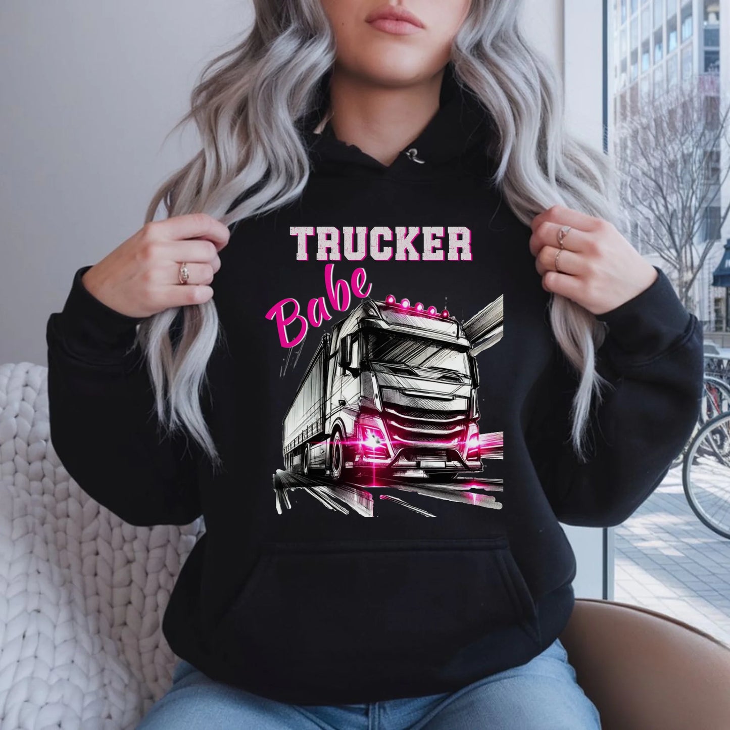 Bluza damska z kapturem - kierowca ciężarówki - Trucker Babe ZKT13 - StoryCups.pl