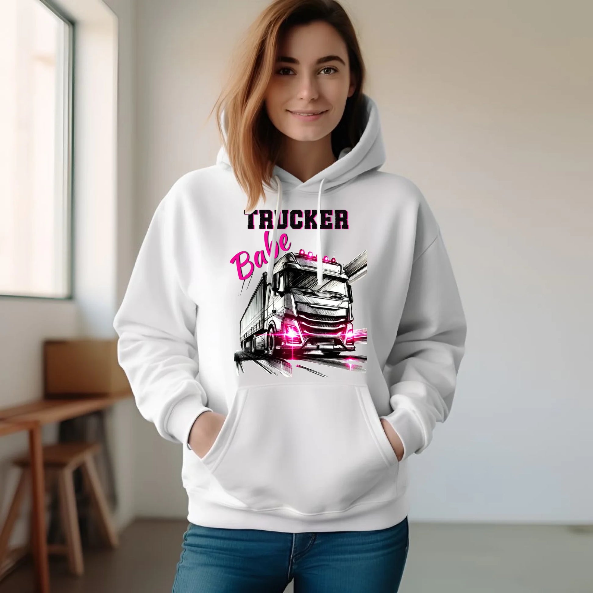 Bluza damska z kapturem - kierowca ciężarówki - Trucker Babe ZKT13 - StoryCups.pl