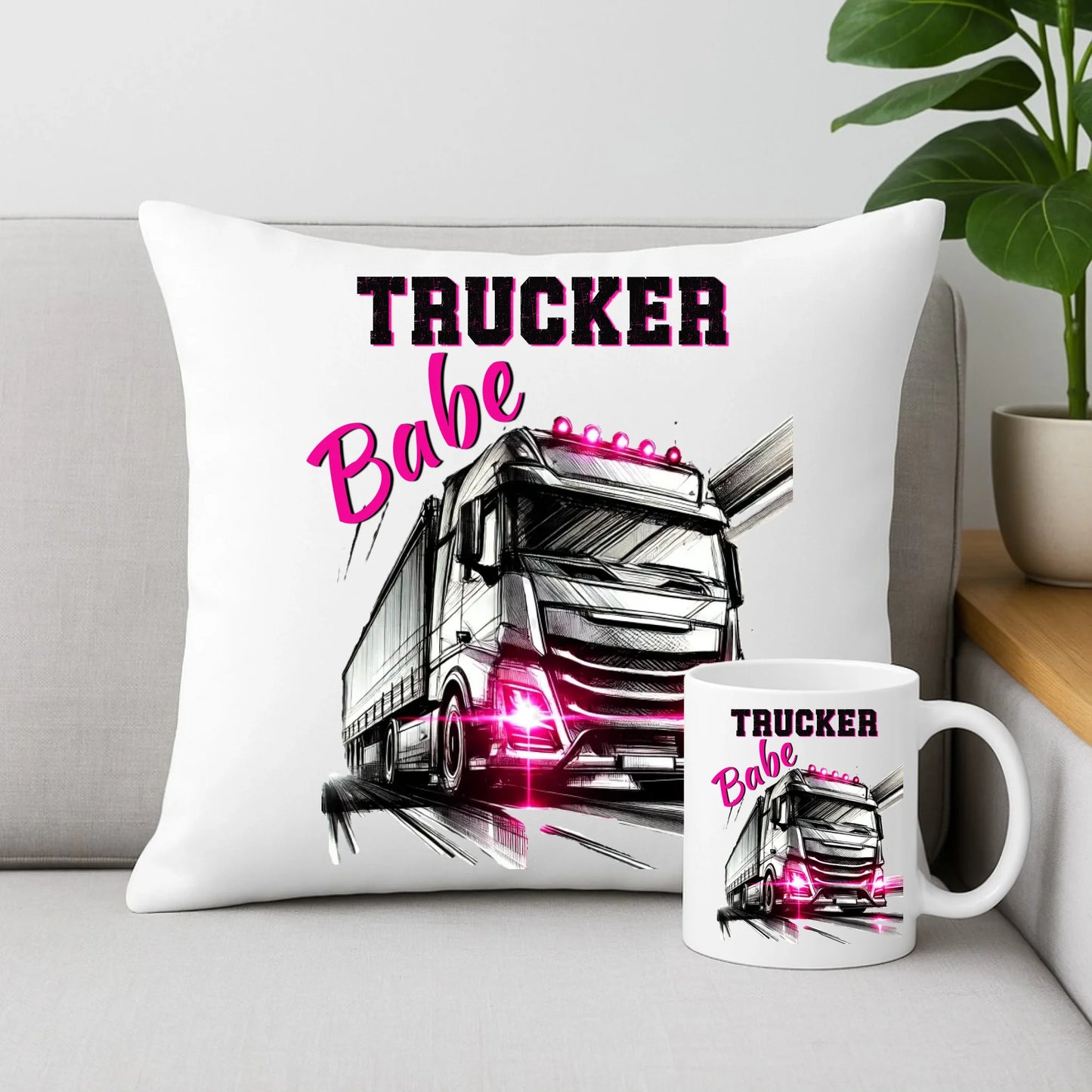 Zestaw poduszka i kubek - kierowca ciężarówki - Trucker Babe ZKT13 - StoryCups.pl