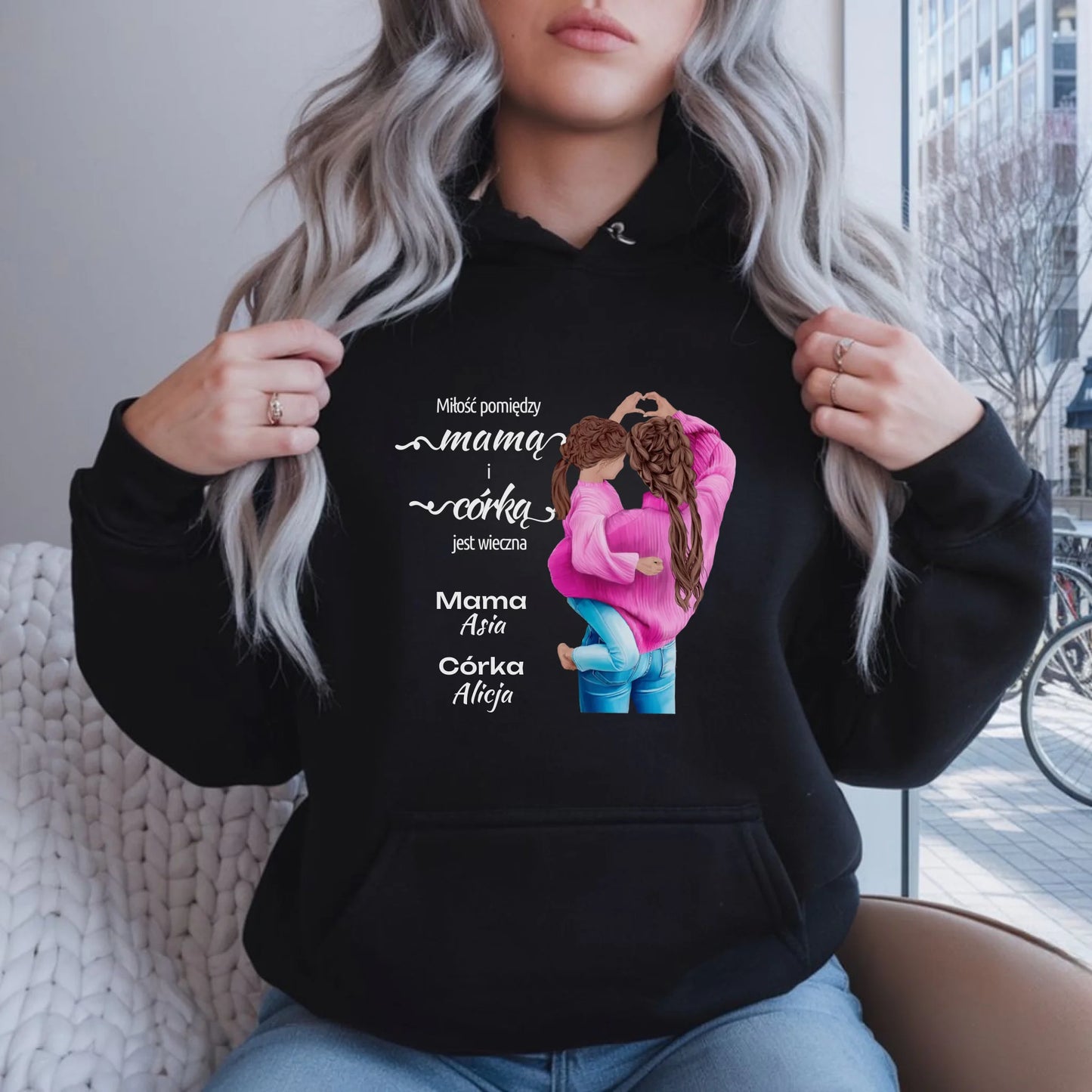 Bluza damska z kapturem dla mamy - Mama z córką - personalizowana DM38 - StoryCups.pl