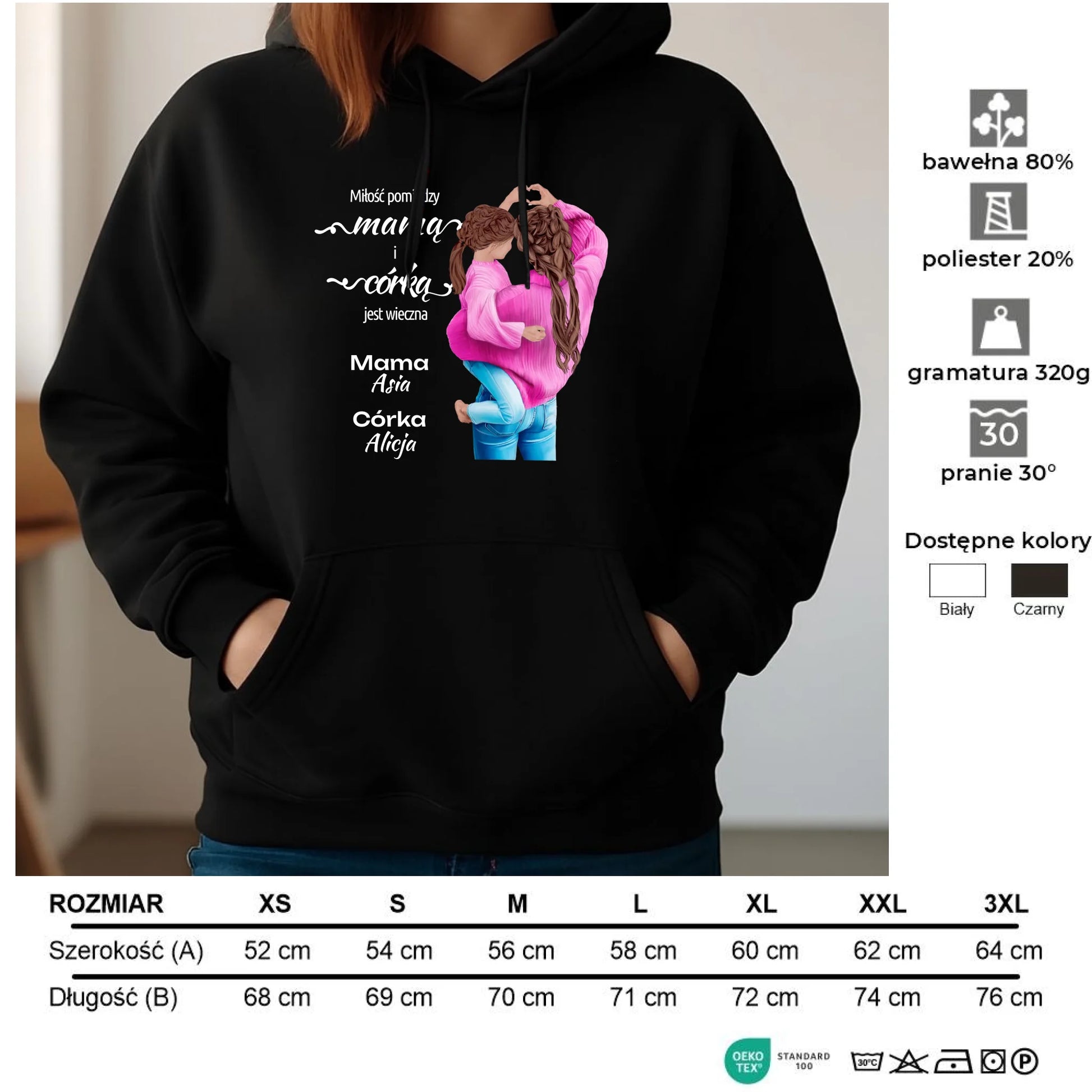 Bluza damska z kapturem dla mamy - Mama z córką - personalizowana DM38 - StoryCups.pl
