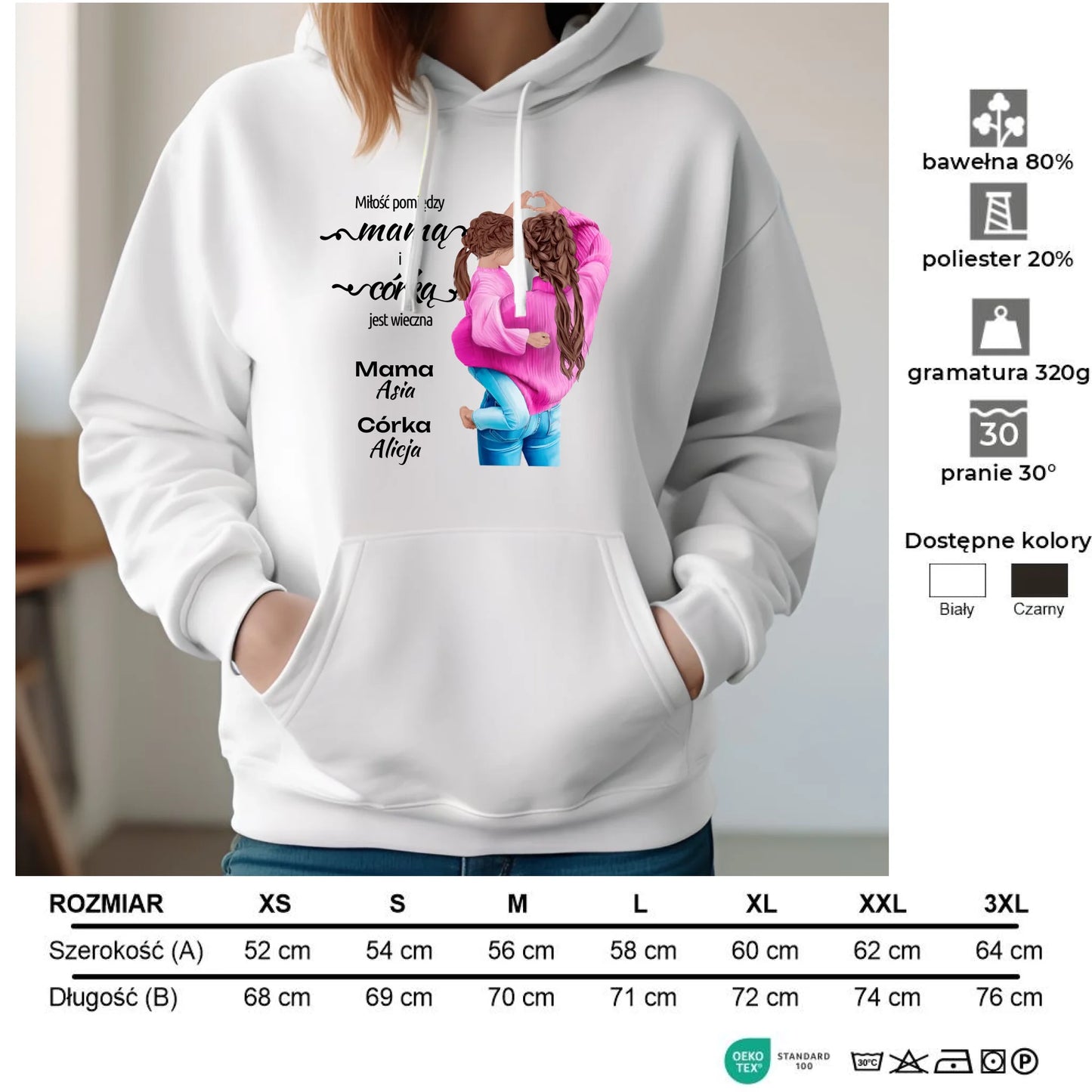 Bluza damska z kapturem dla mamy - Mama z córką - personalizowana DM38 - StoryCups.pl