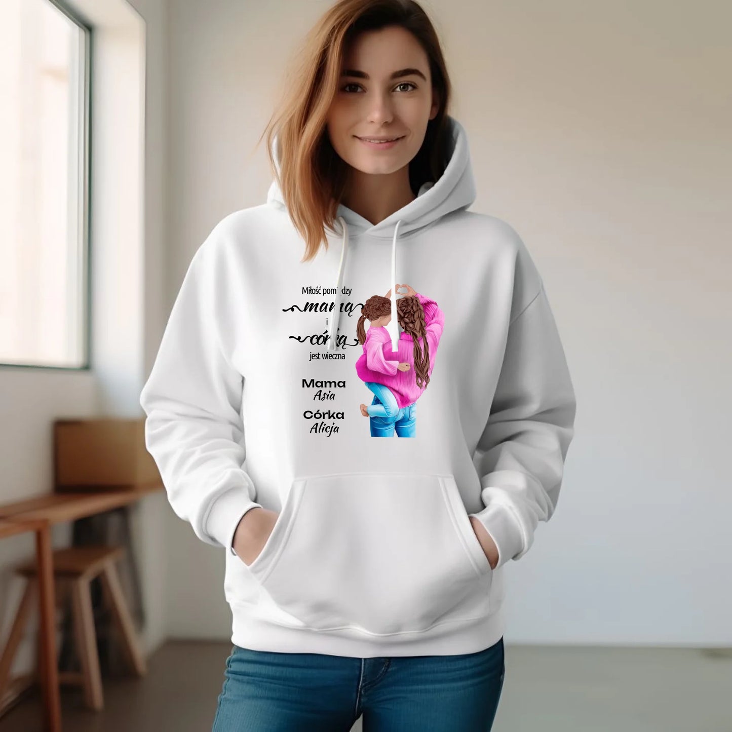Bluza damska z kapturem dla mamy - Mama z córką - personalizowana DM38 - StoryCups.pl