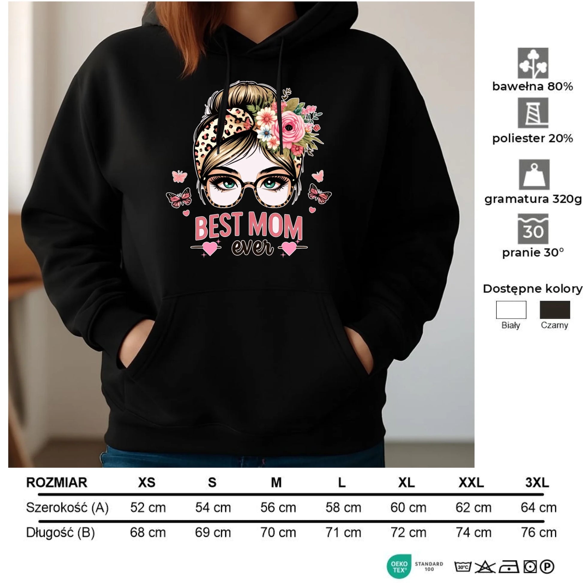 Bluza damska z kapturem dla mamy - Best mom ever DM37 - StoryCups.pl