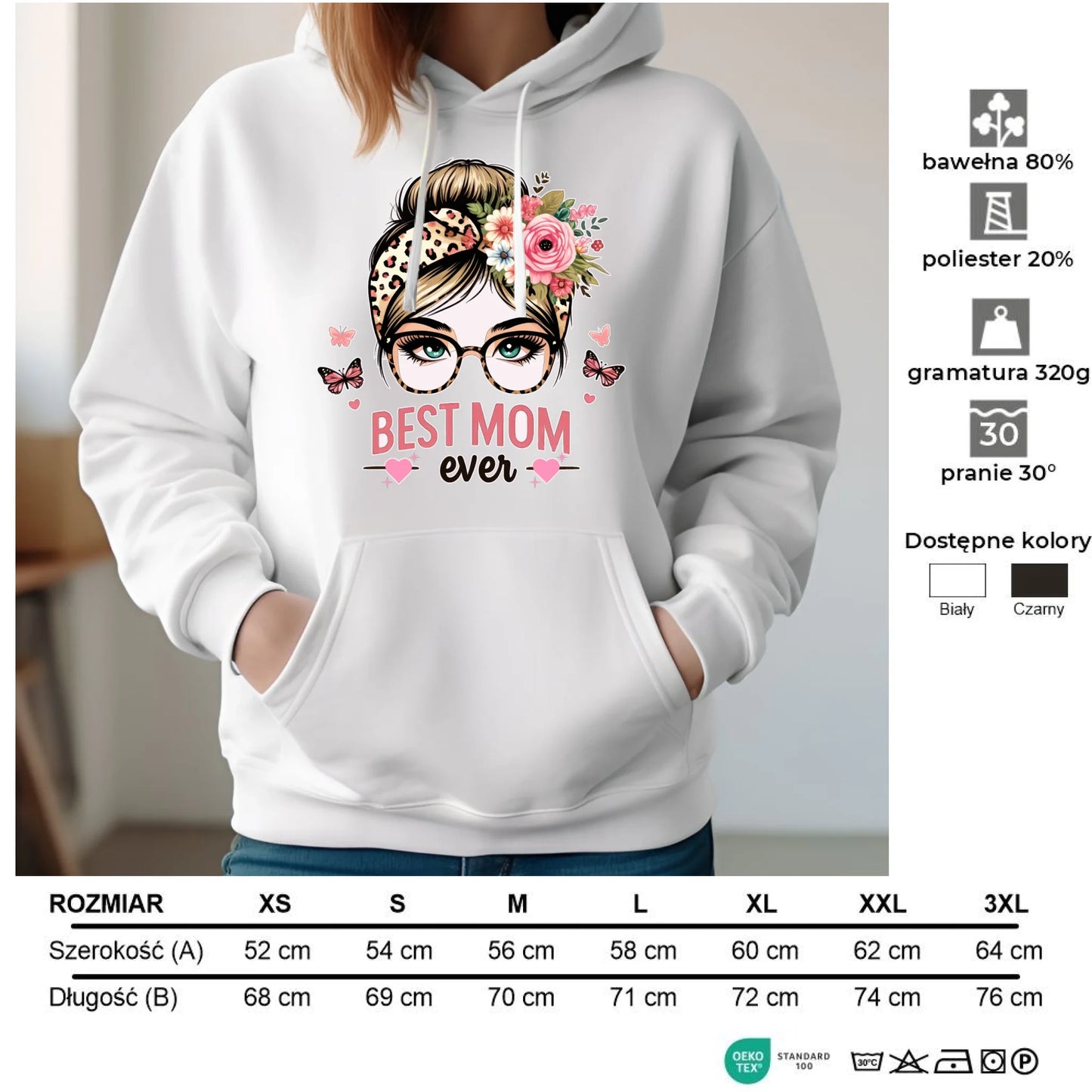 Bluza damska z kapturem dla mamy - Best mom ever DM37 - StoryCups.pl