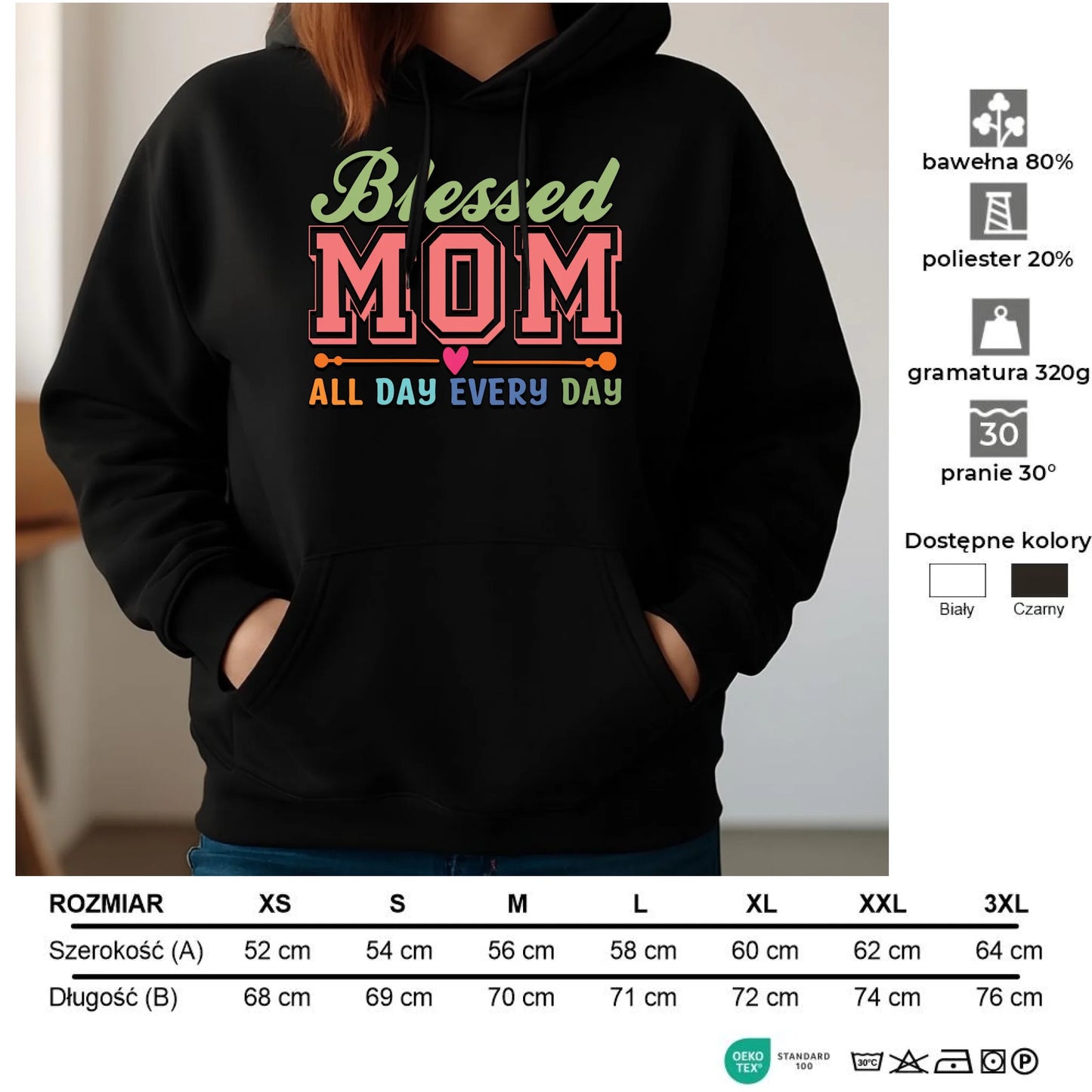 Bluza damska z kapturem dla mamy - Mom all day every day DM36 - StoryCups.pl