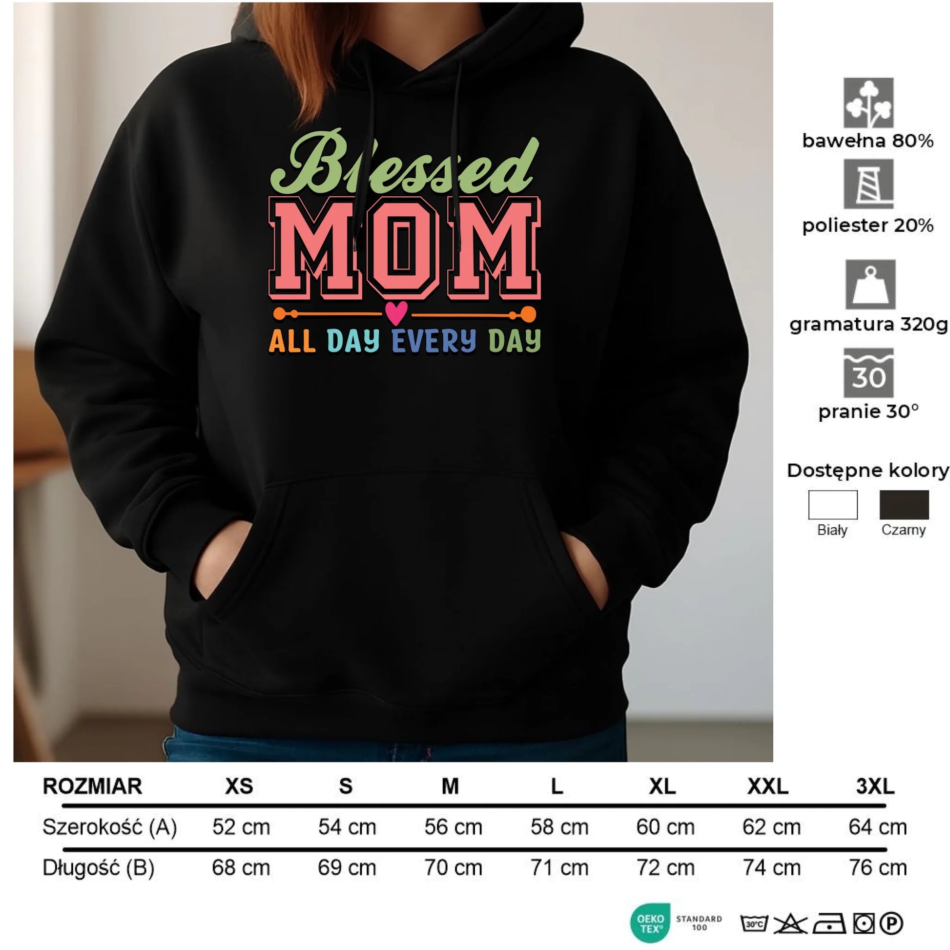 Bluza damska z kapturem dla mamy - Mom all day every day DM36 - StoryCups.pl