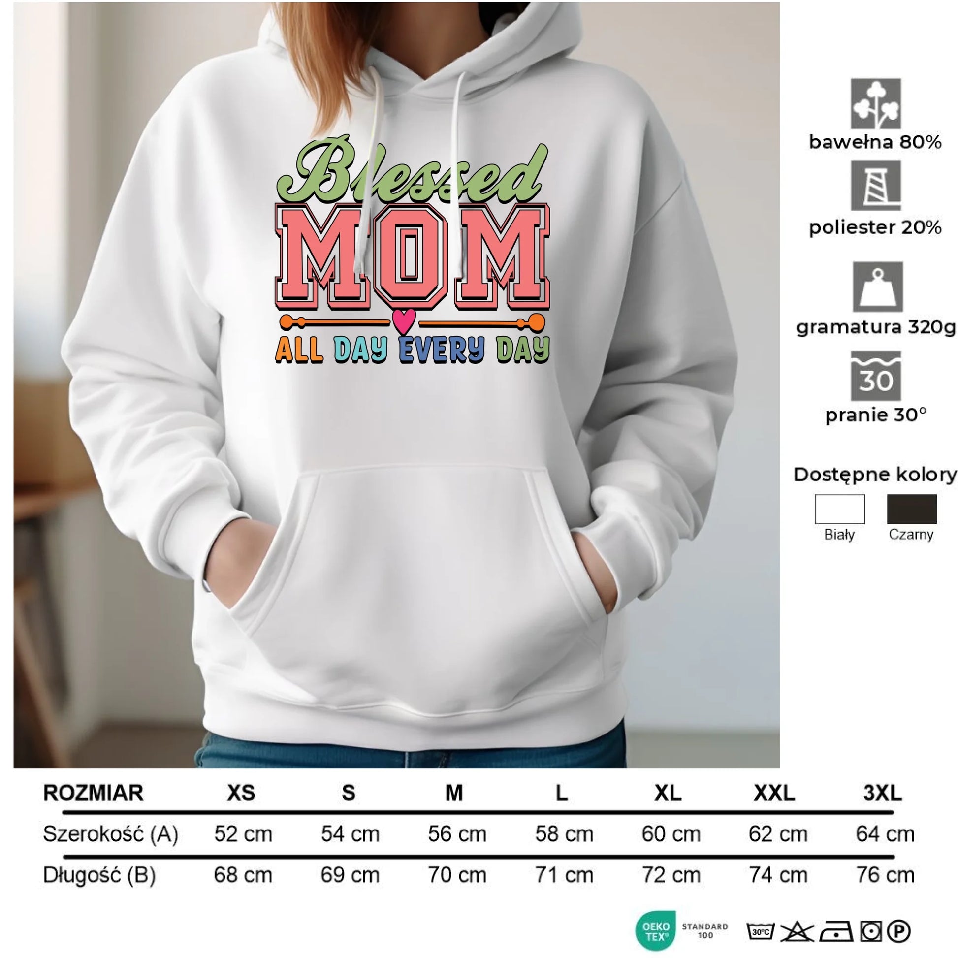 Bluza damska z kapturem dla mamy - Mom all day every day DM36 - StoryCups.pl