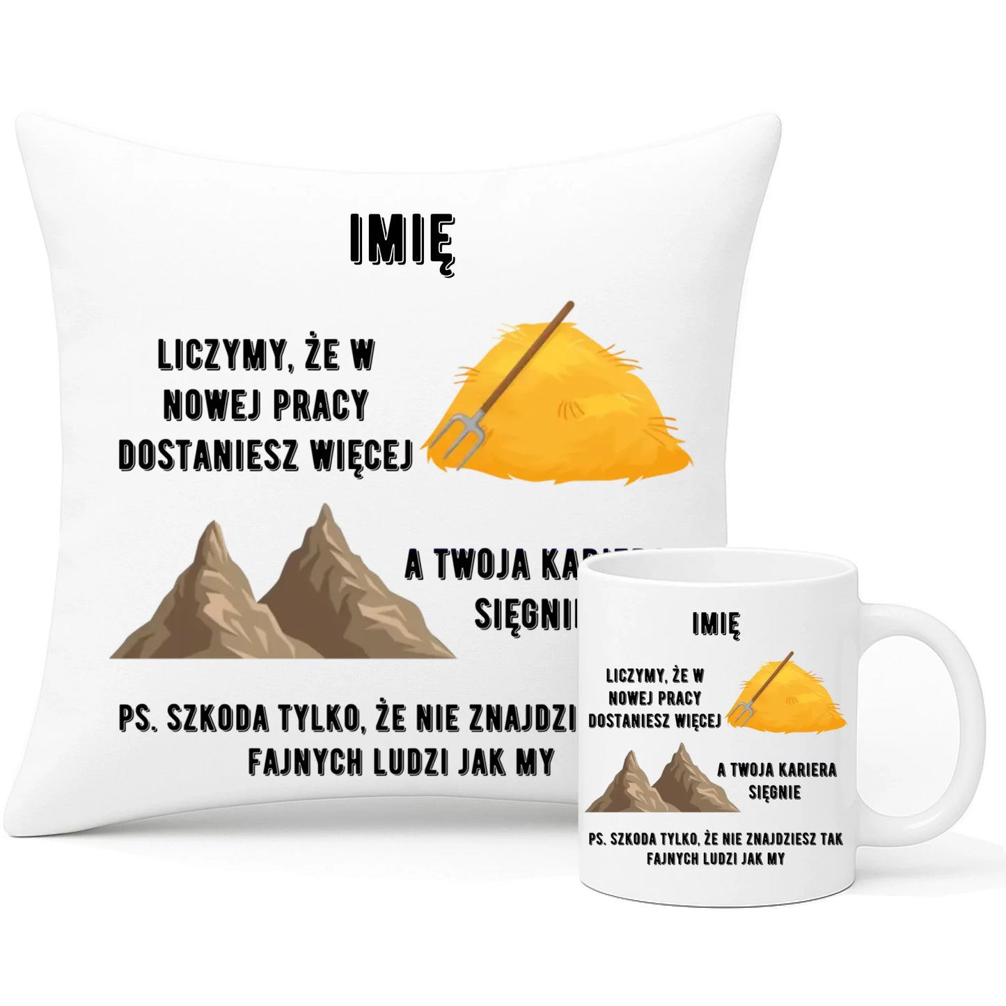 Zestaw poduszka i kubek na odejście z pracy - Nie znajdziesz tak fajnych ludzi jak my - personalizowany OP04 - StoryCups.pl