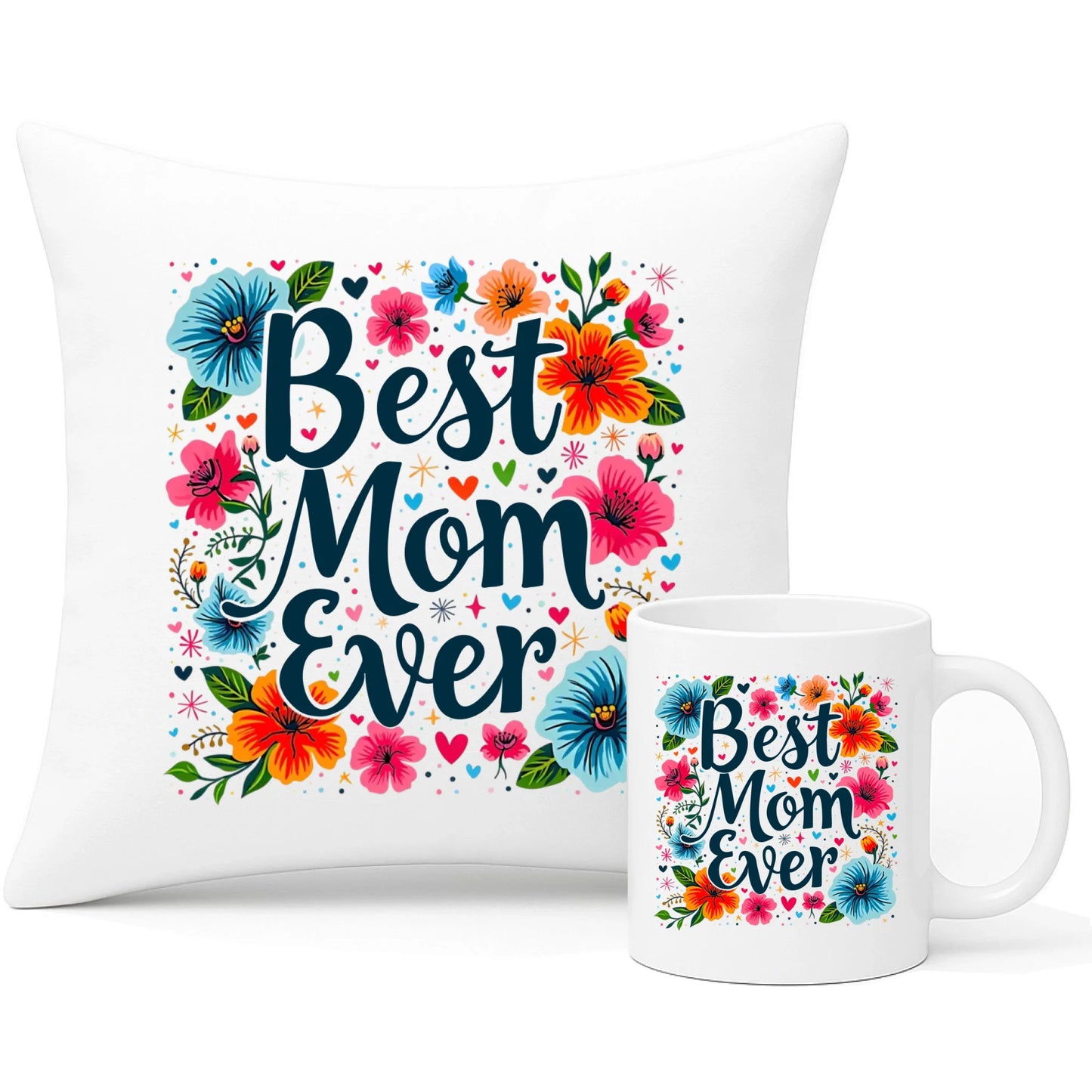 Zestaw poduszka i kubek dla mamy - Kwiaty - Best mom ever DM34 - StoryCups.pl
