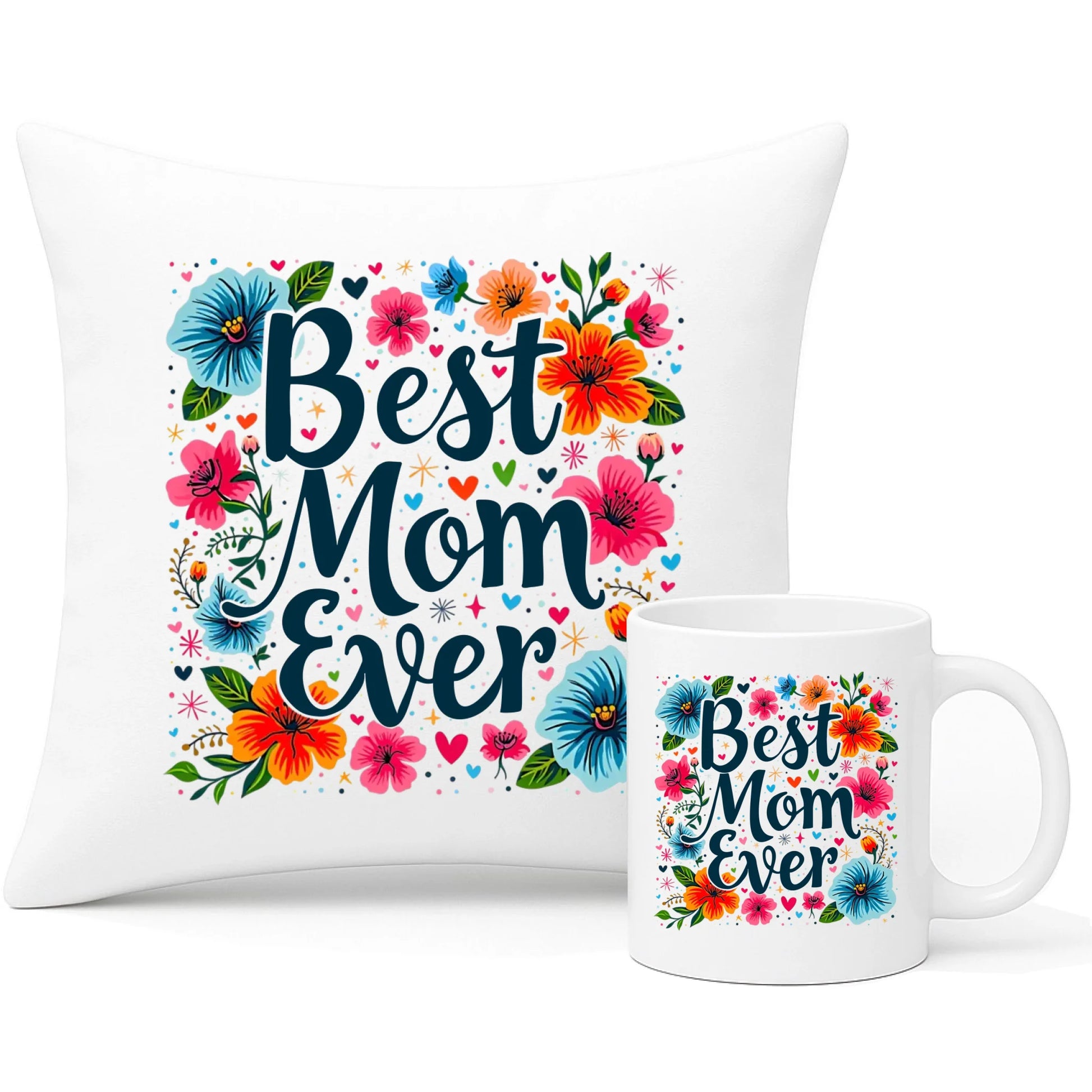 Zestaw poduszka i kubek dla mamy - Kwiaty - Best mom ever DM34 - StoryCups.pl