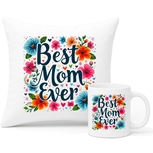 Zestaw poduszka i kubek dla mamy - Kwiaty - Best mom ever DM34 - StoryCups.pl