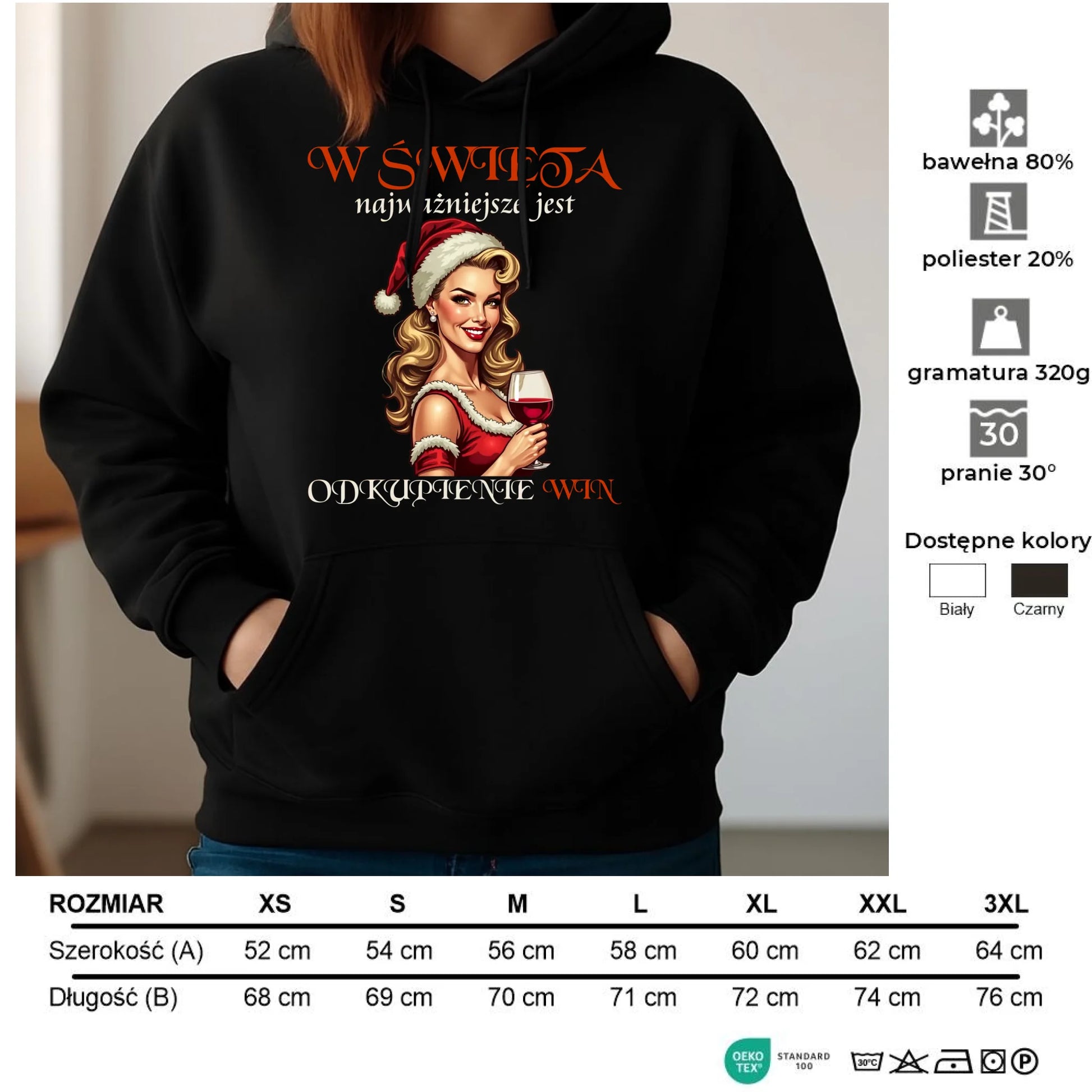 Bluza damska z kapturem świąteczna - Odkupienie win BN04 - StoryCups.pl