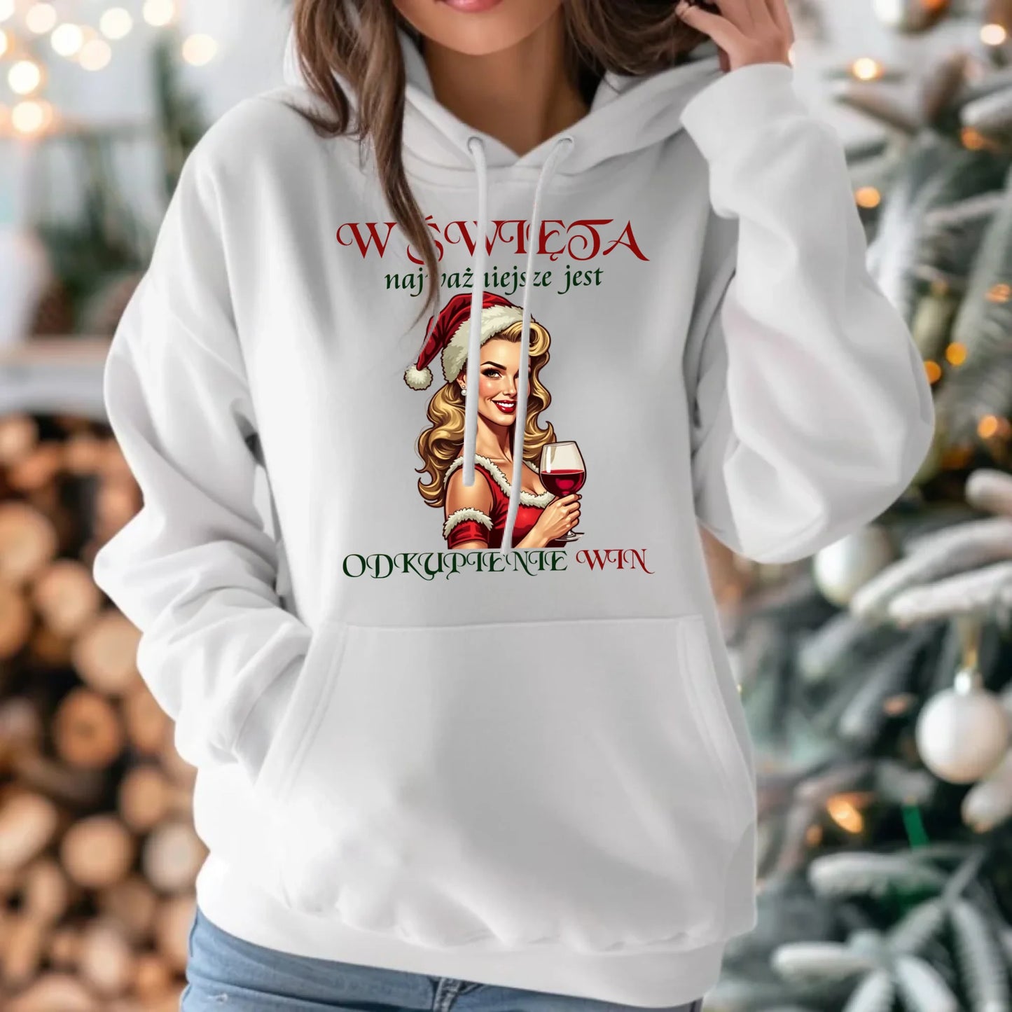 Bluza damska z kapturem świąteczna - Odkupienie win BN04 - StoryCups.pl