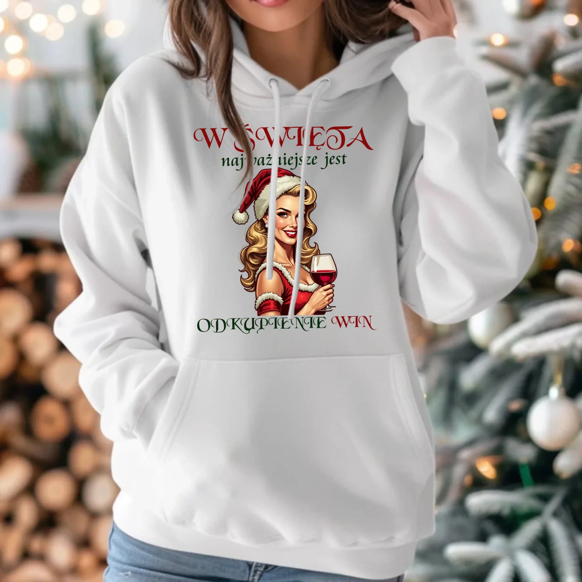 Bluza damska z kapturem świąteczna - Odkupienie win BN04 - StoryCups.pl