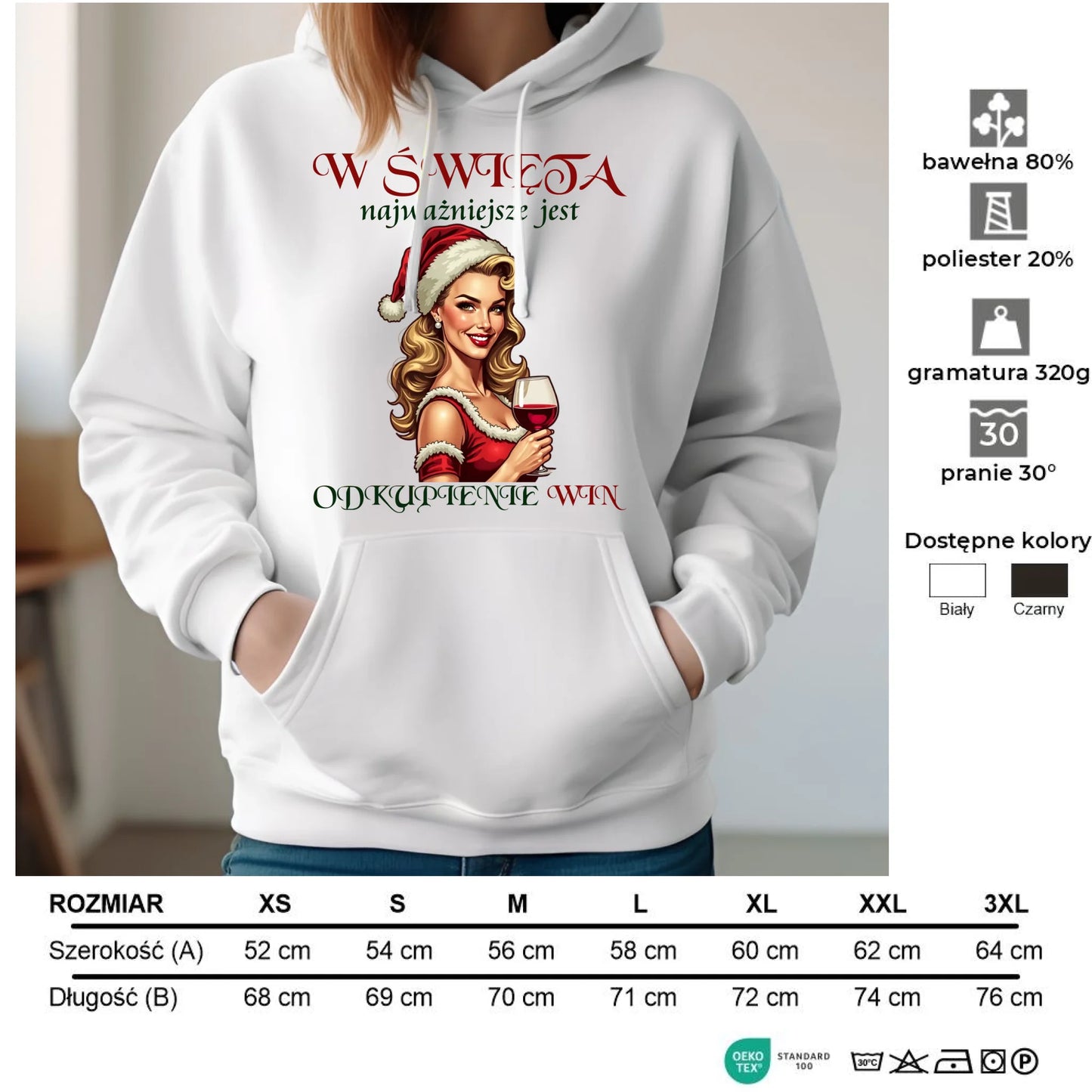 Bluza damska z kapturem świąteczna - Odkupienie win BN04 - StoryCups.pl