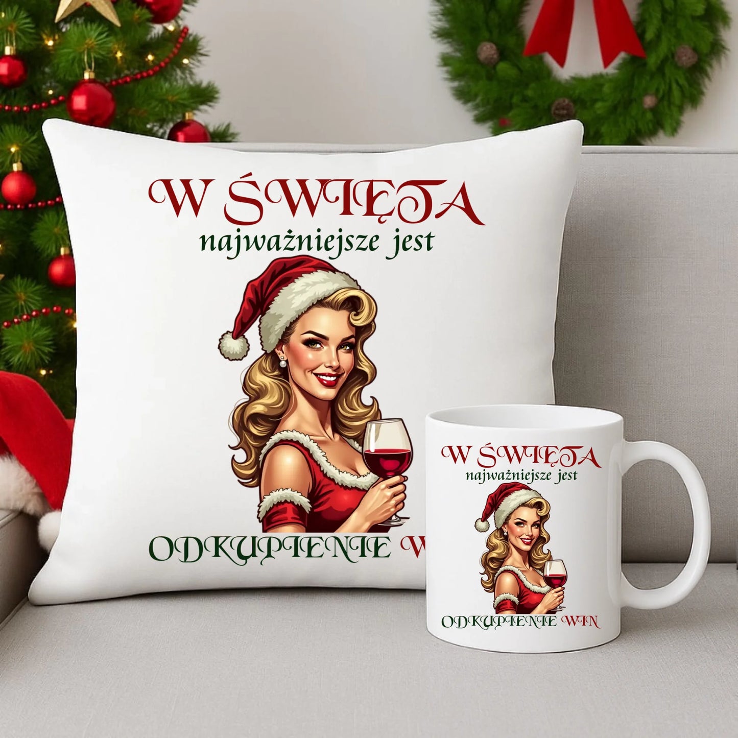 Zestaw poduszka i kubek na święta - Odkupienie win BN04 - StoryCups.pl