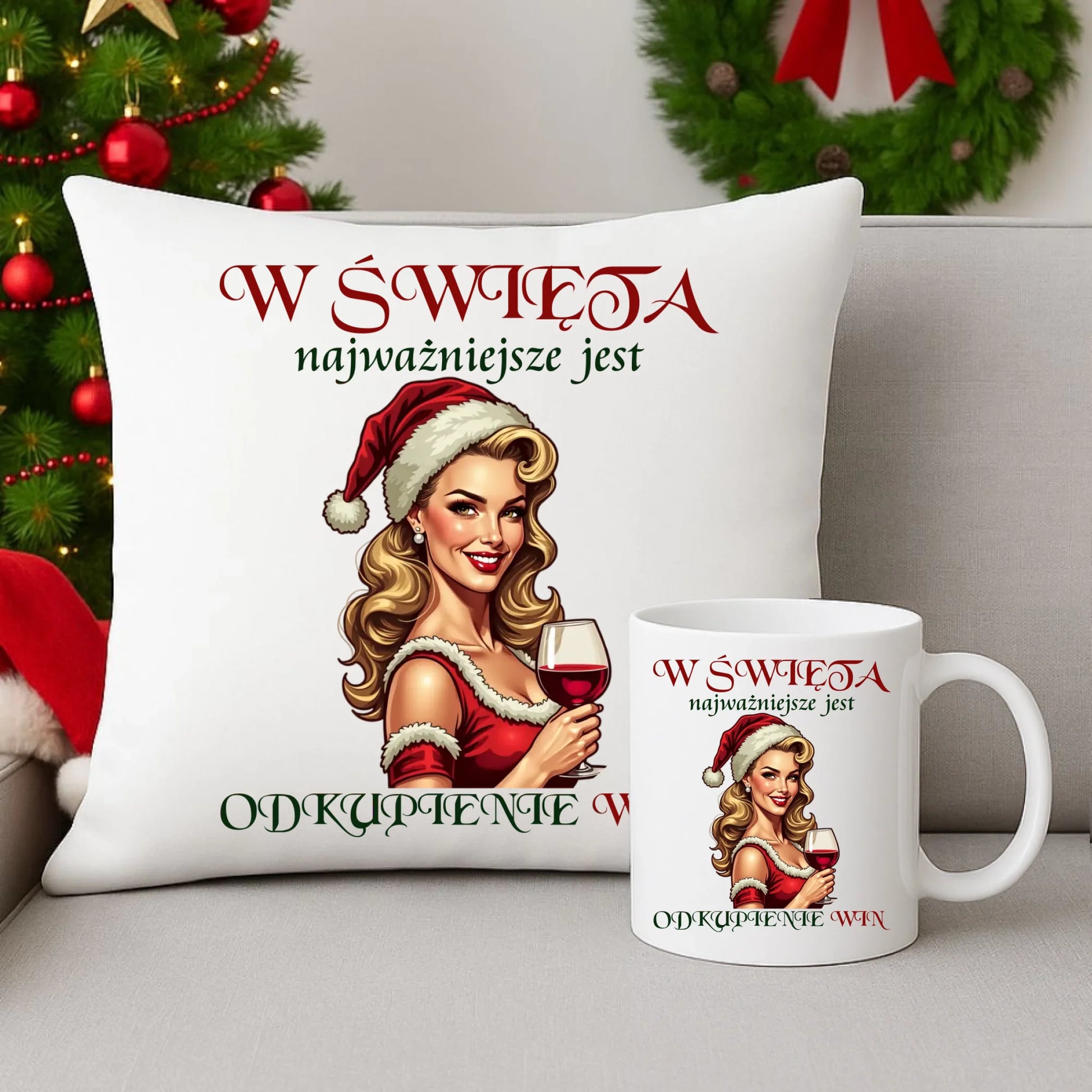 Zestaw poduszka i kubek na święta - Odkupienie win BN04 - StoryCups.pl