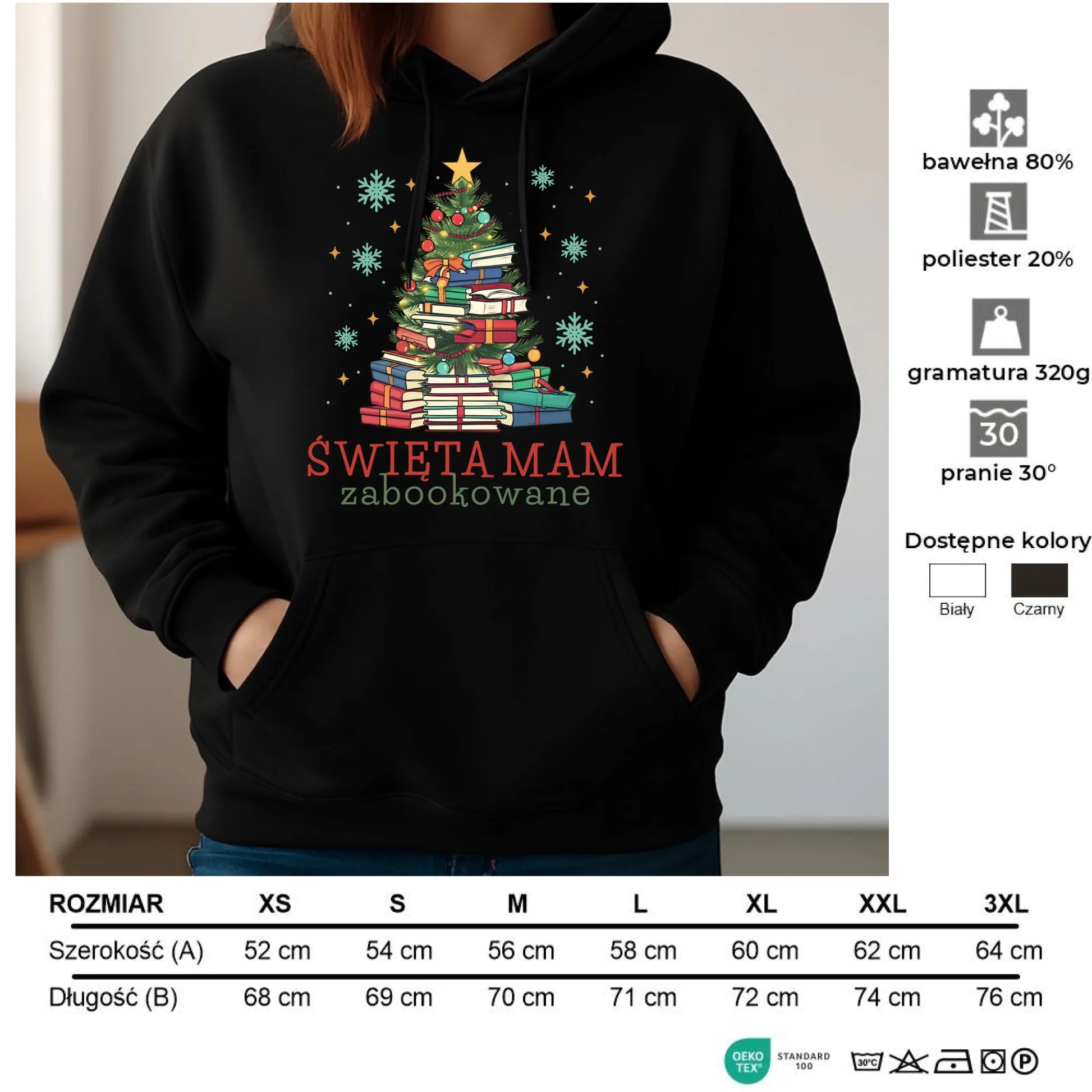 Bluza damska z kapturem świąteczna - Święta mam zabookowane BN05 - StoryCups.pl